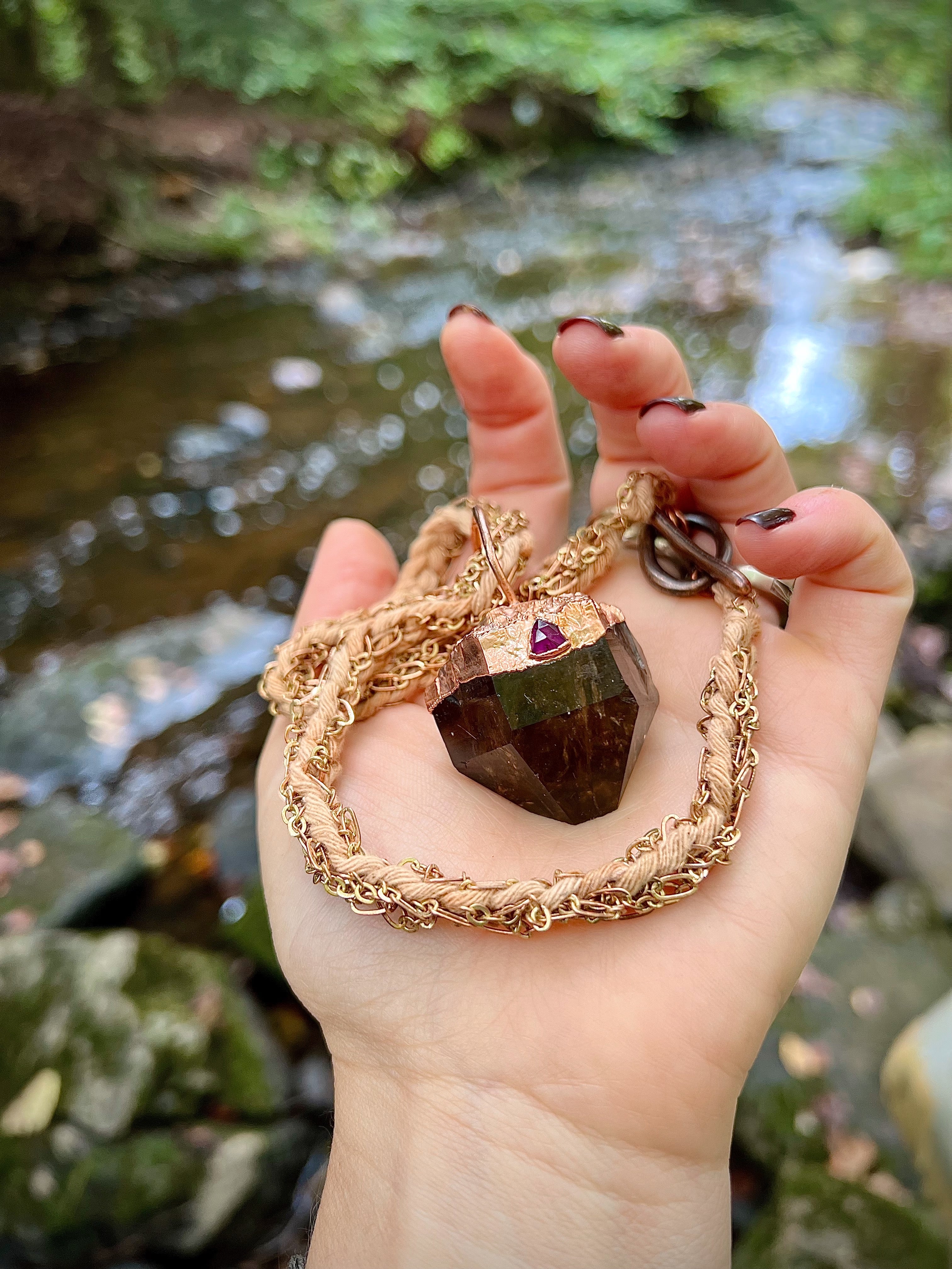 Citrine + Garnet woven amulet