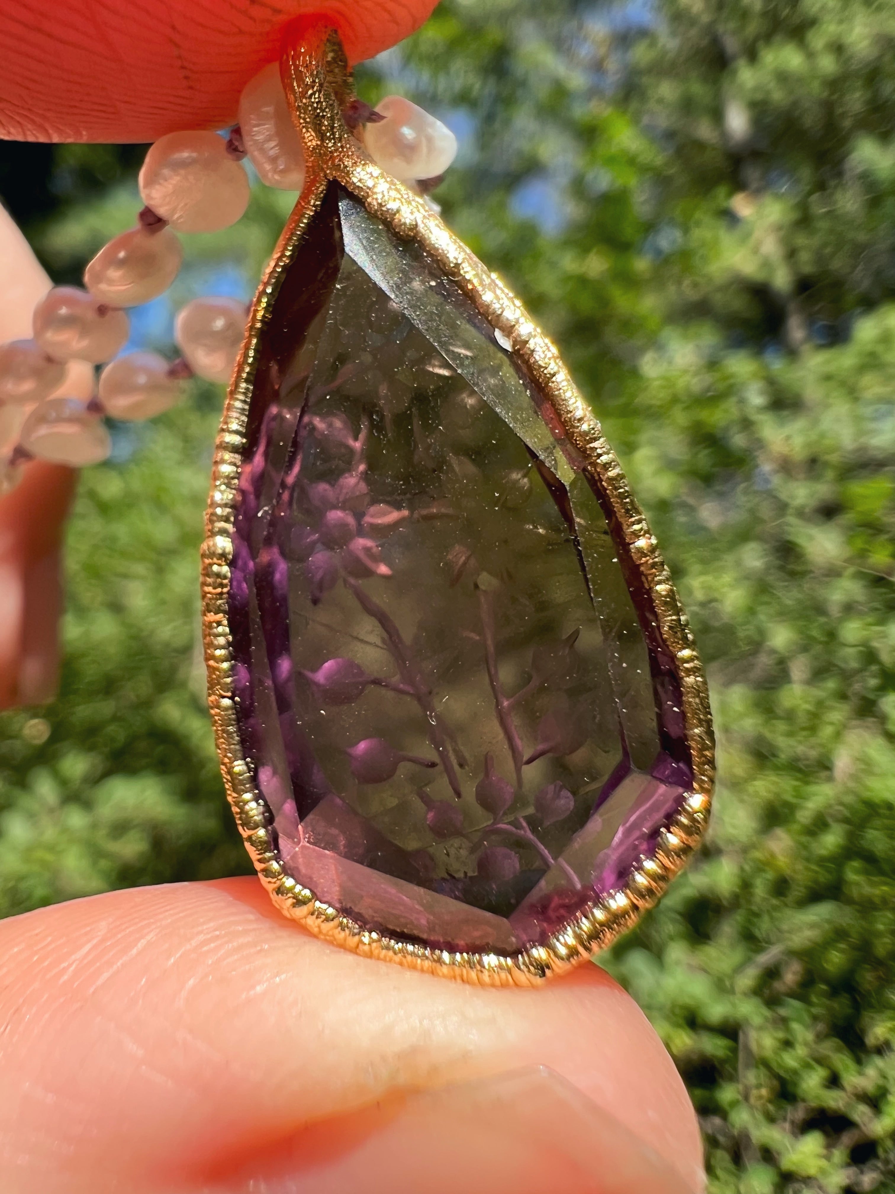 Ametrine Intaglio Pendant, Pearl and gemstone beads Sea Ox