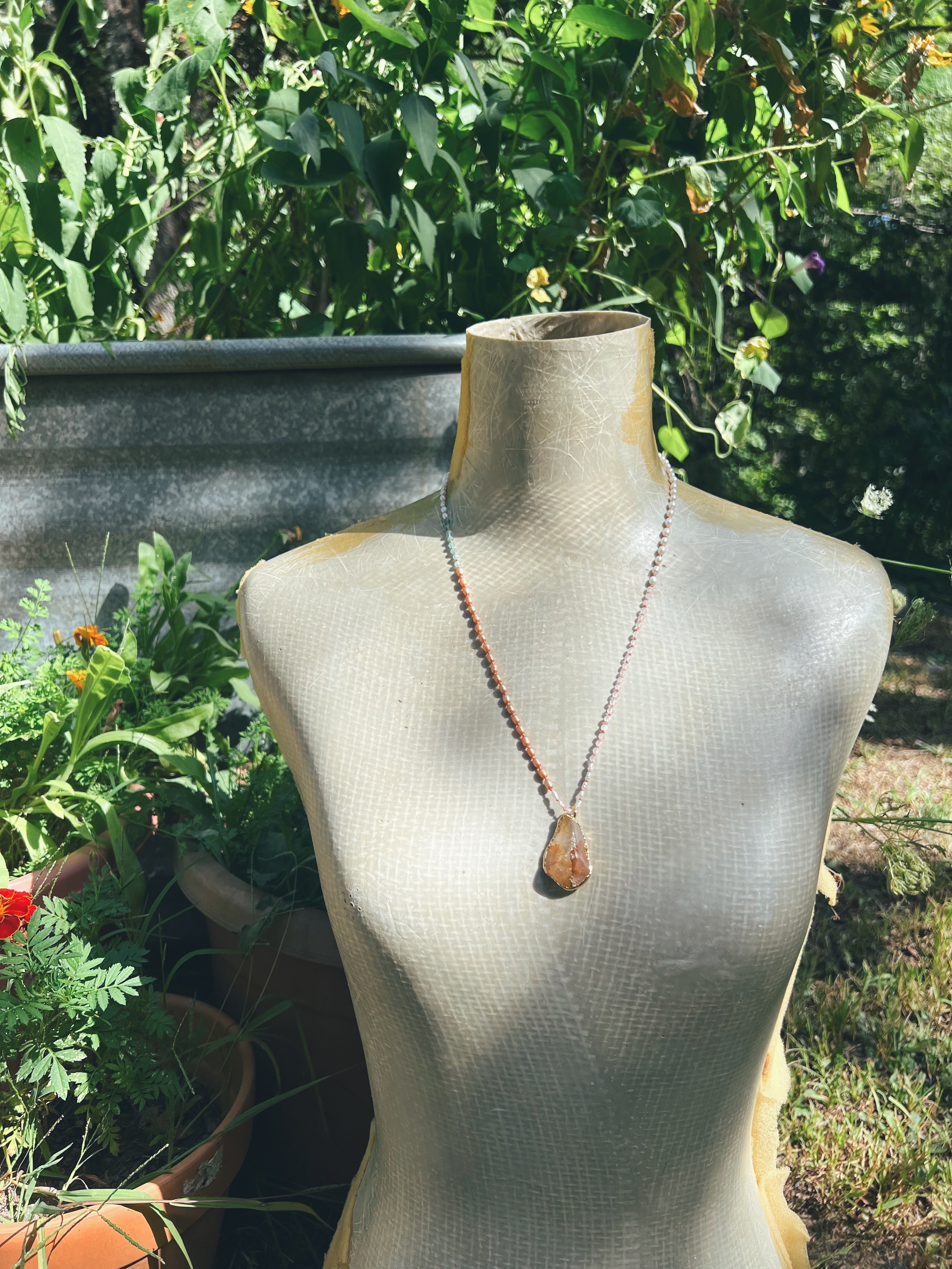 Golden Healer Quartz in gold, mixed pearl strand Sea Ox