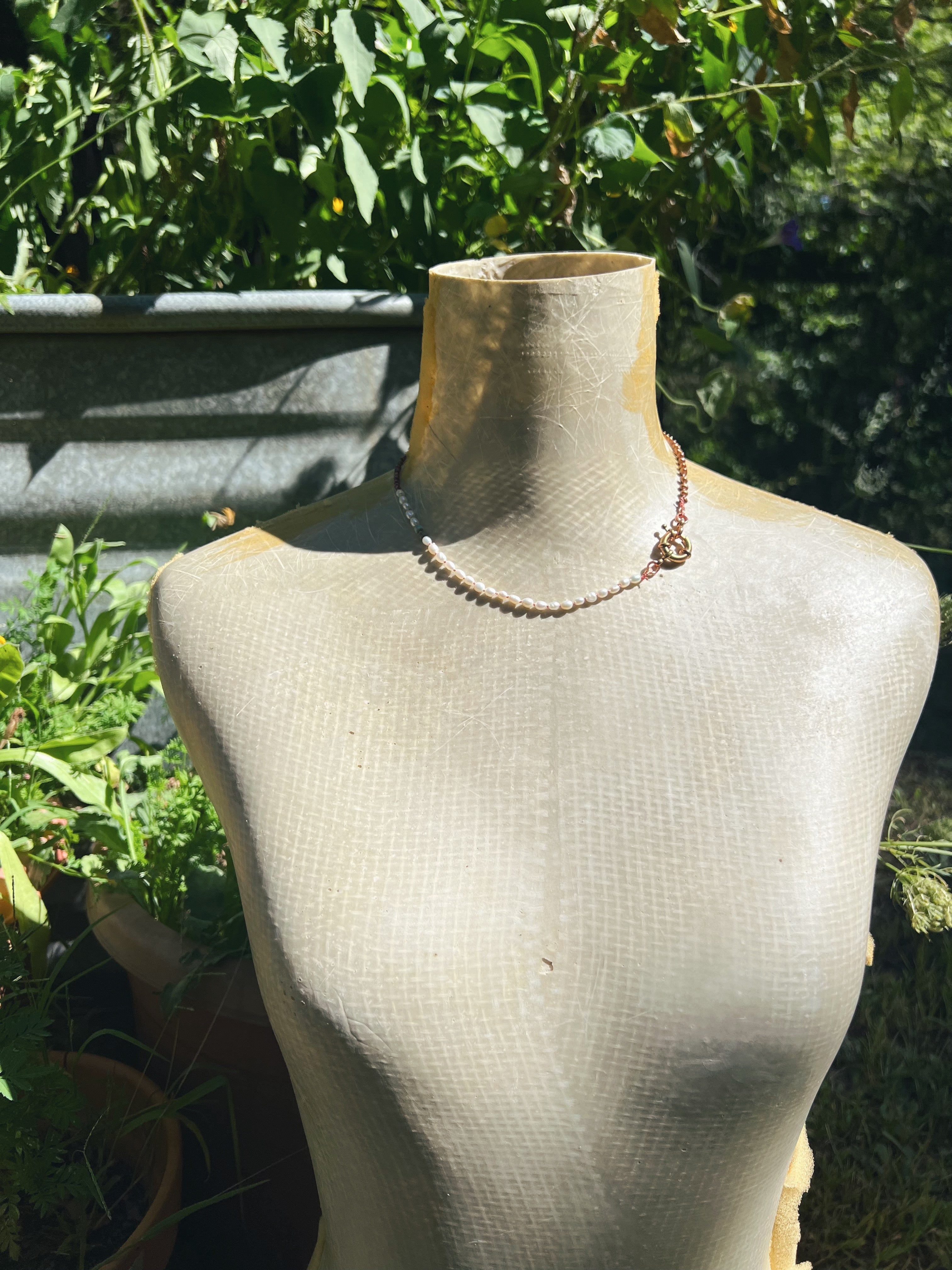 Mixed Pearls and ancient Turquoise choker necklace Sea Ox