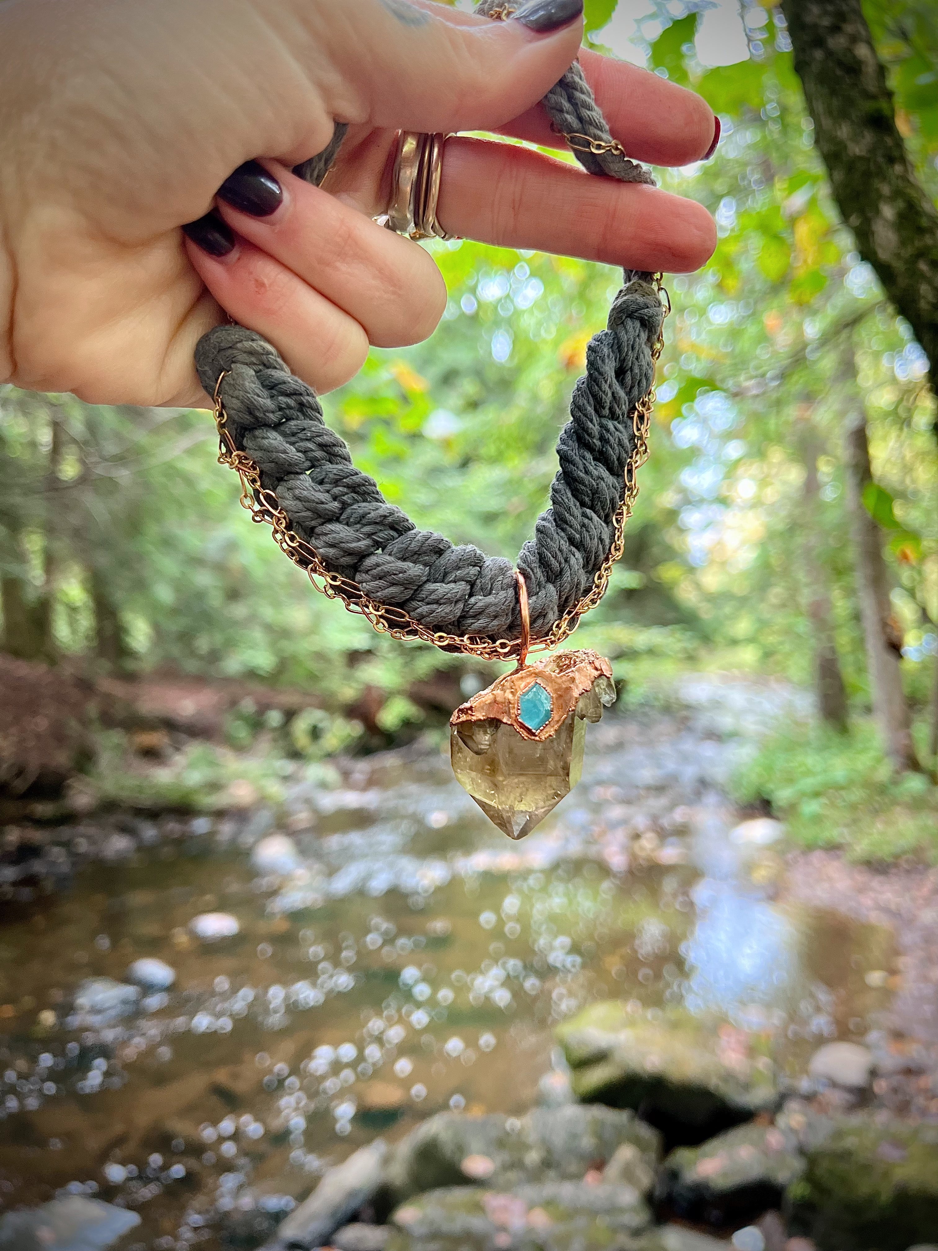 Citrine + Aquamarine woven amulet