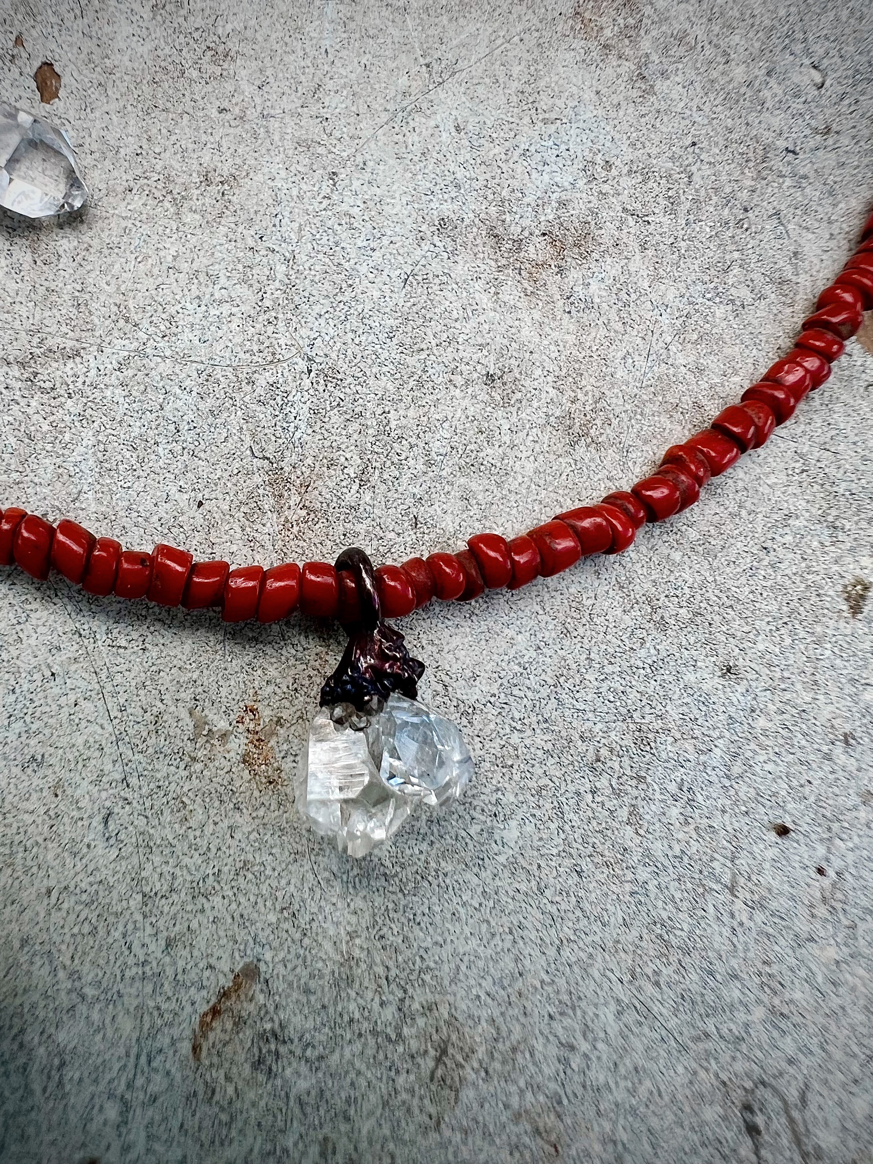 Twin Herkimer Diamond, ancient beads