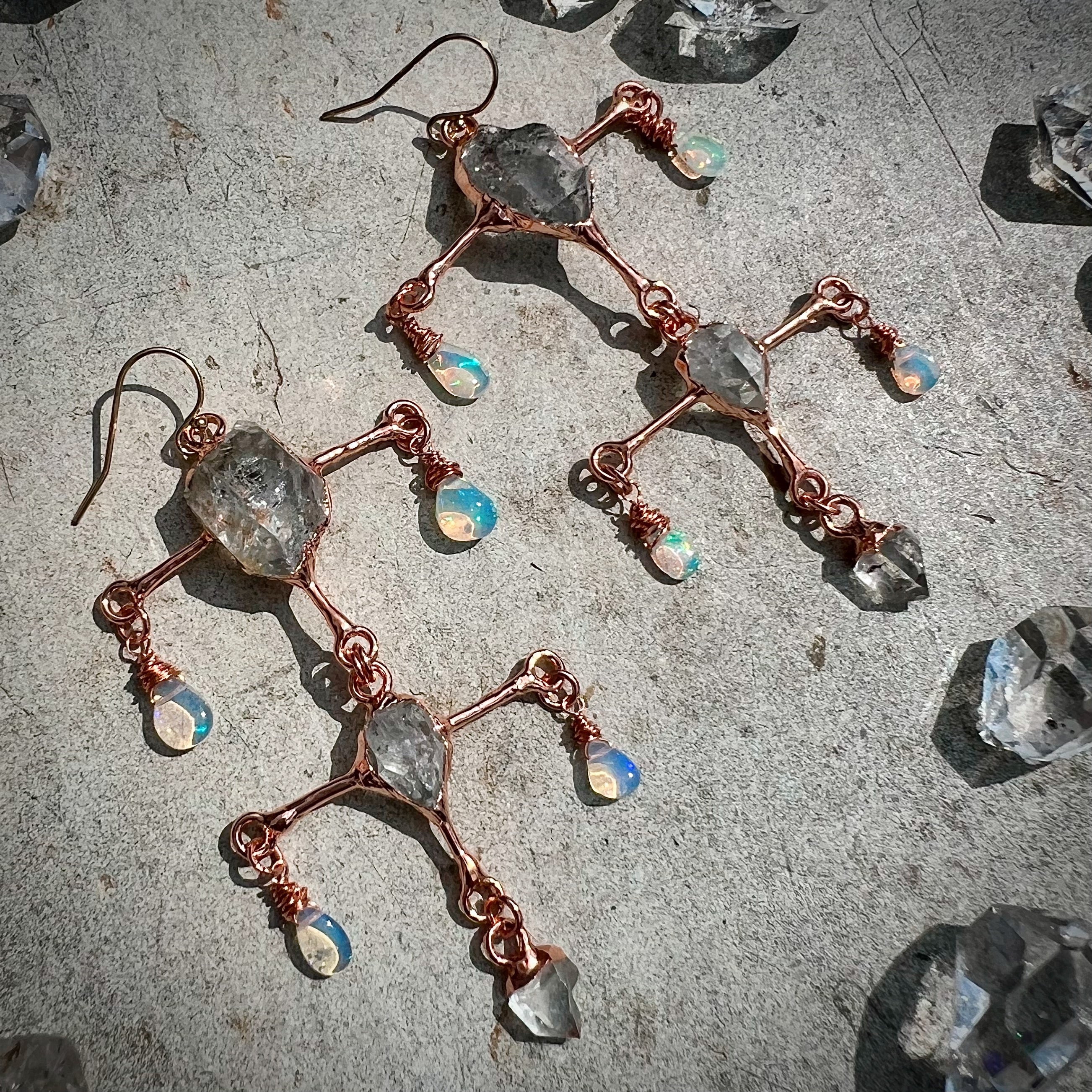 Herkimer Diamond & Opal Chandelier Earrings II