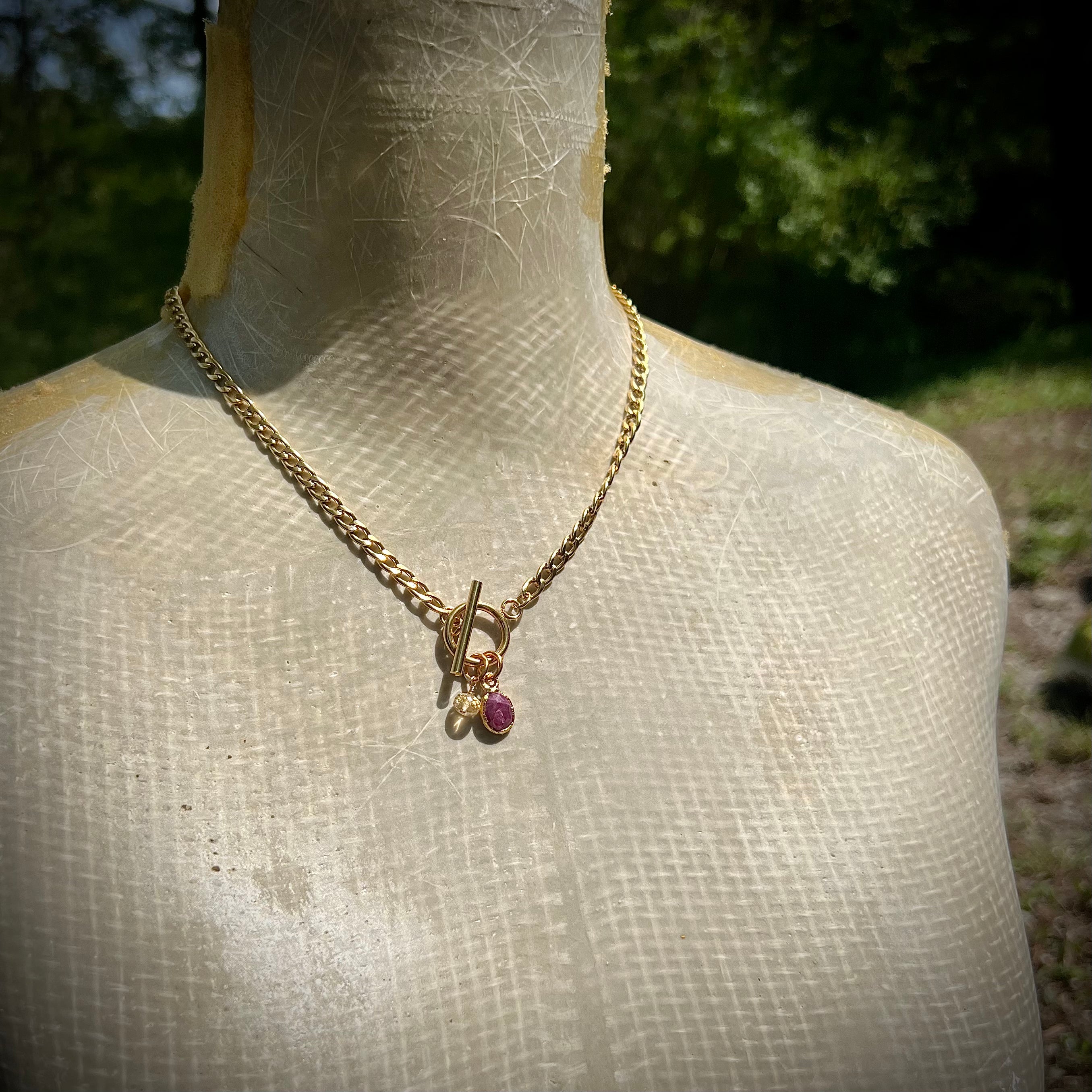 Ruby & Citrine on gold chain