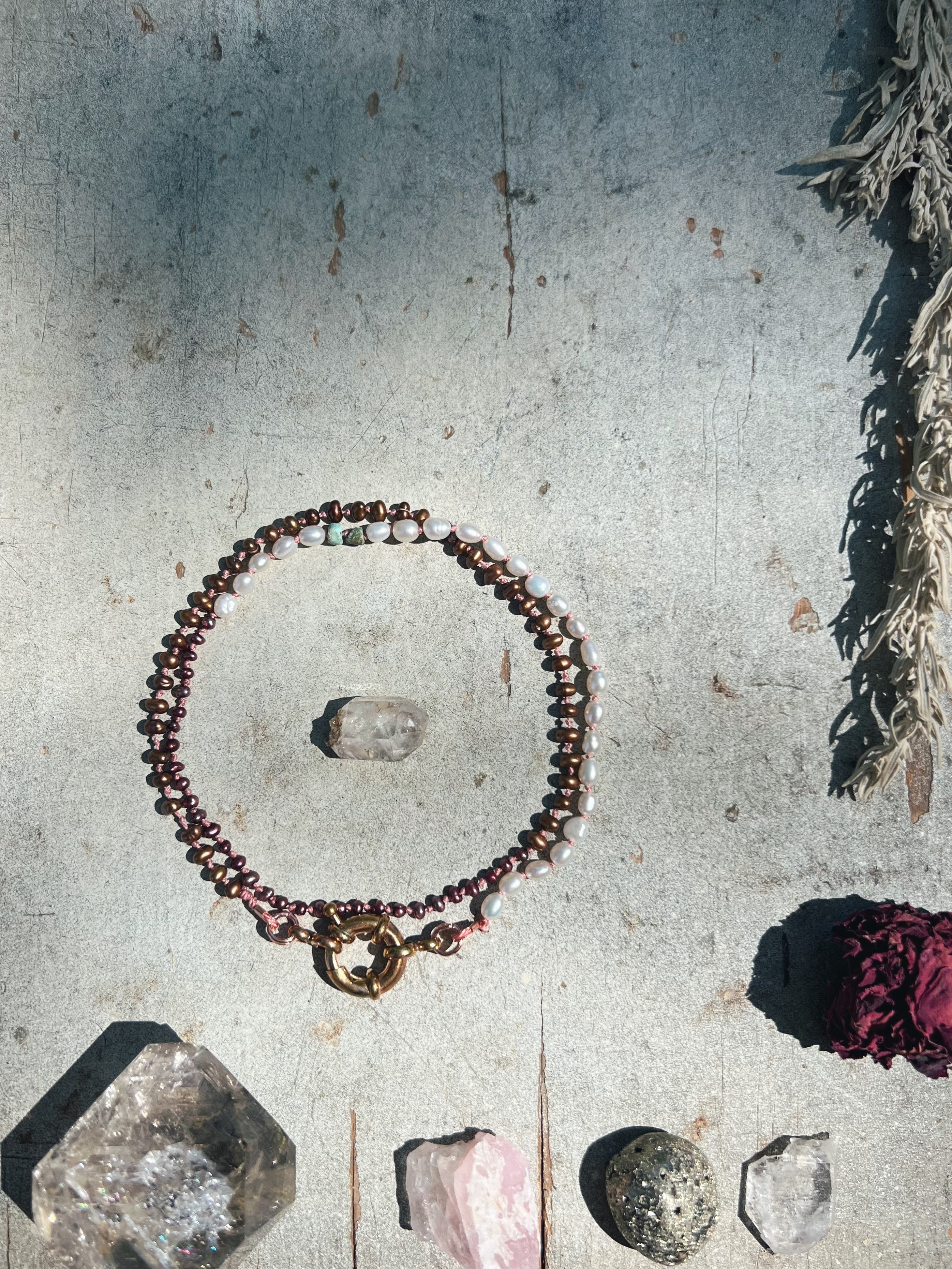Mixed Pearls and ancient Turquoise choker necklace Sea Ox