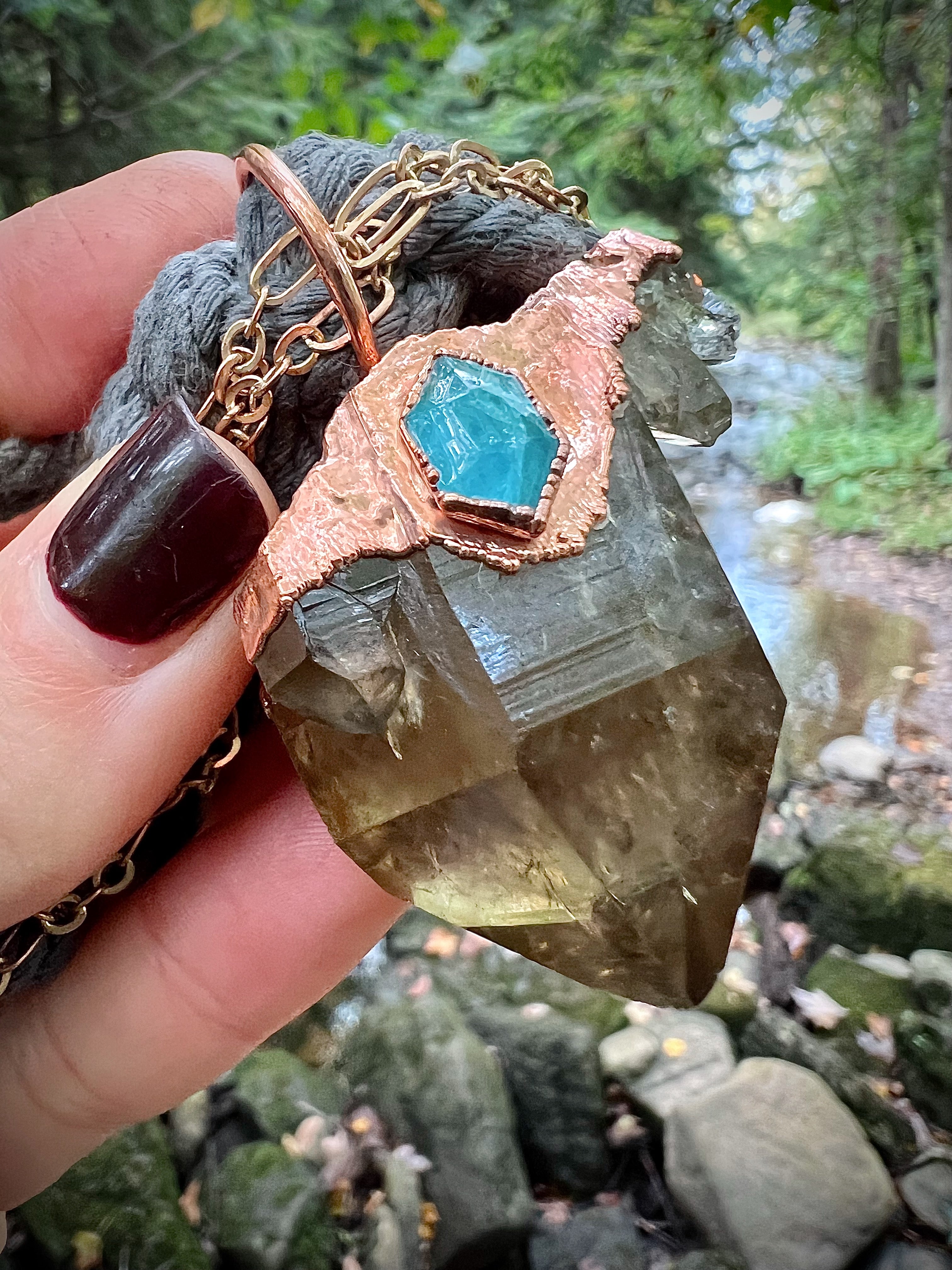 Citrine + Aquamarine woven amulet