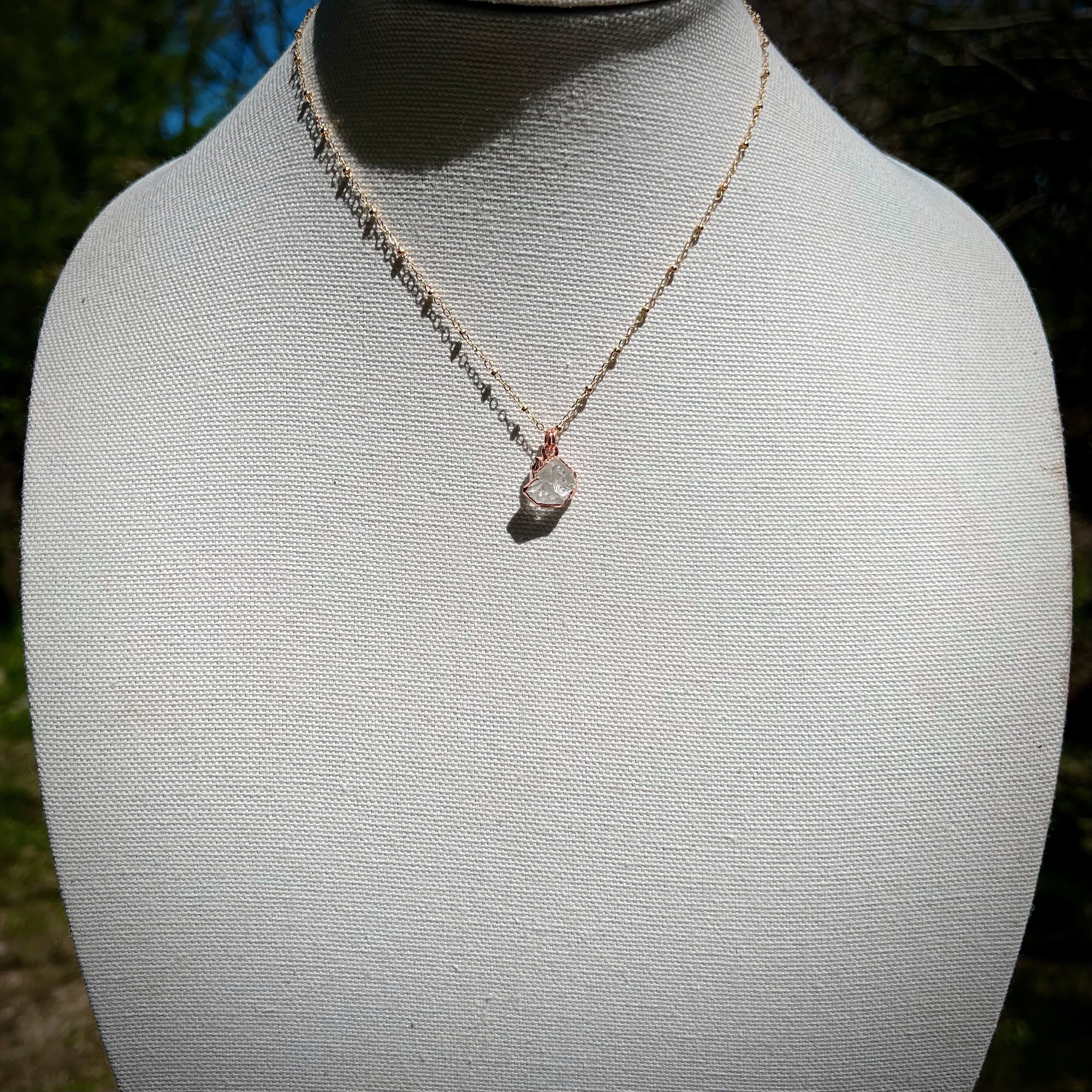 Herkimer Diamond Crystal Cluster, gold-filled chain