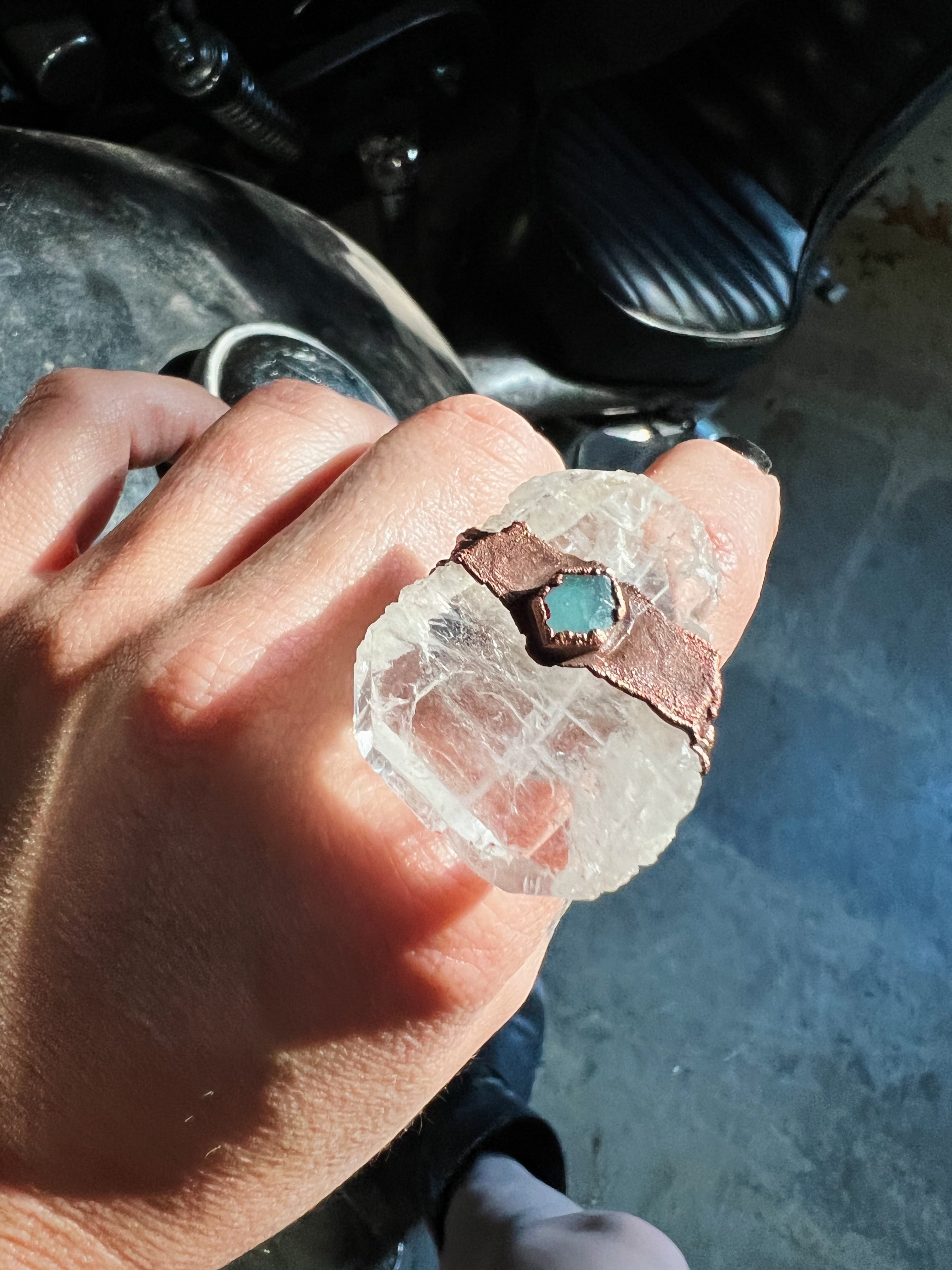 Faden Quartz + Aquamarine Ring, size 8.5