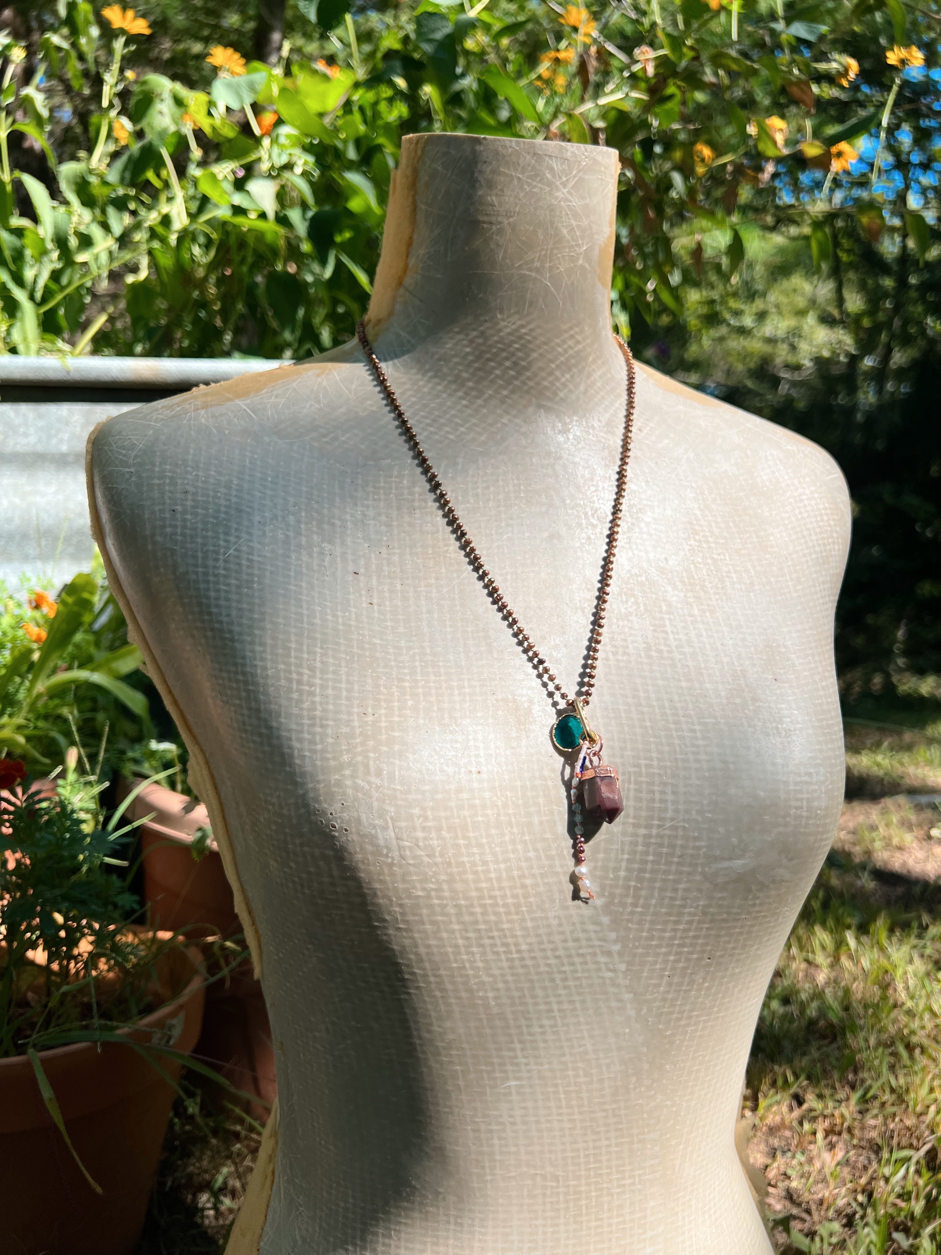 Crystal Pendant Clip: Lithium Quartz and beads Sea Ox