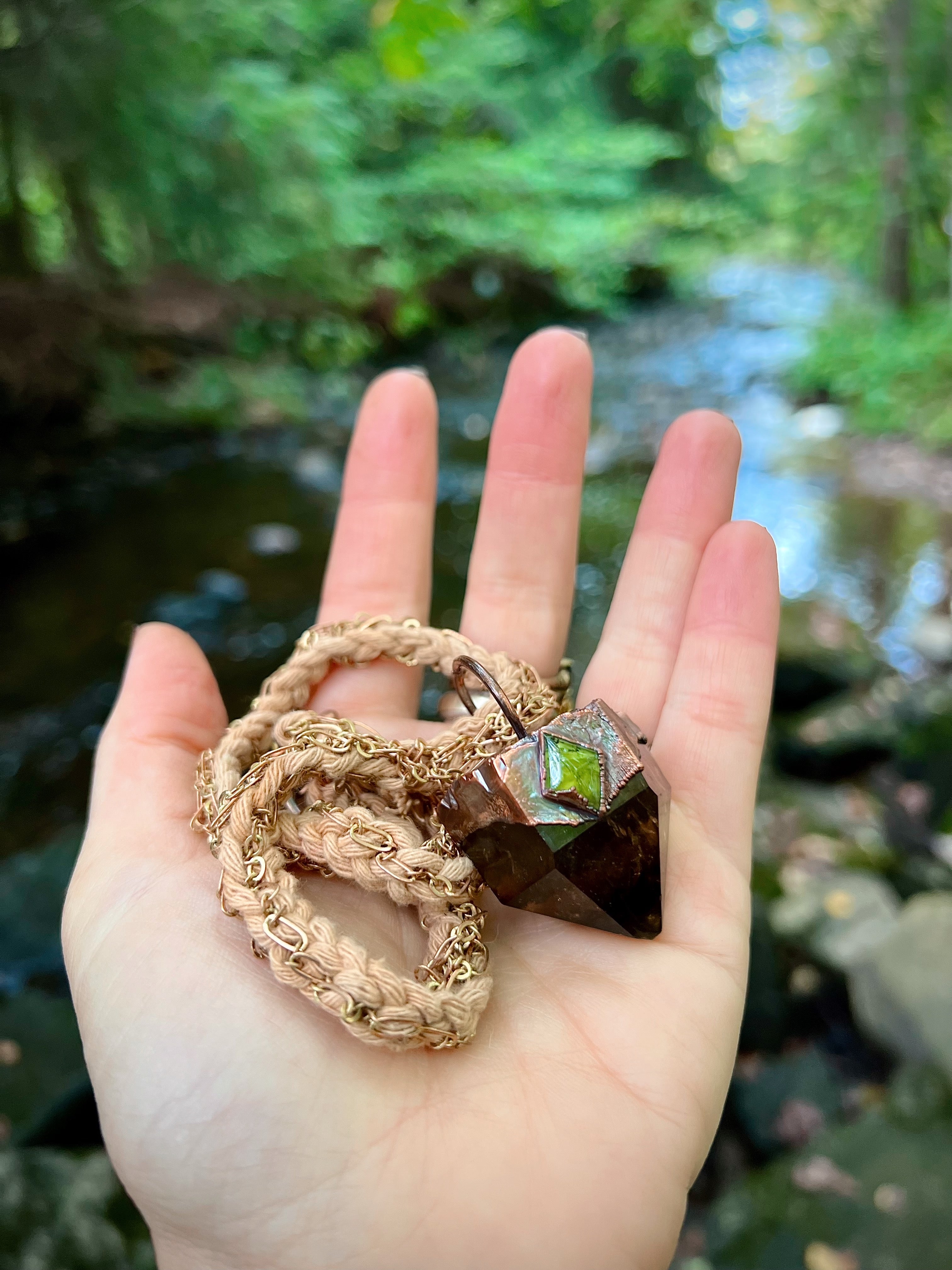 Citrine + Peridot woven amulet