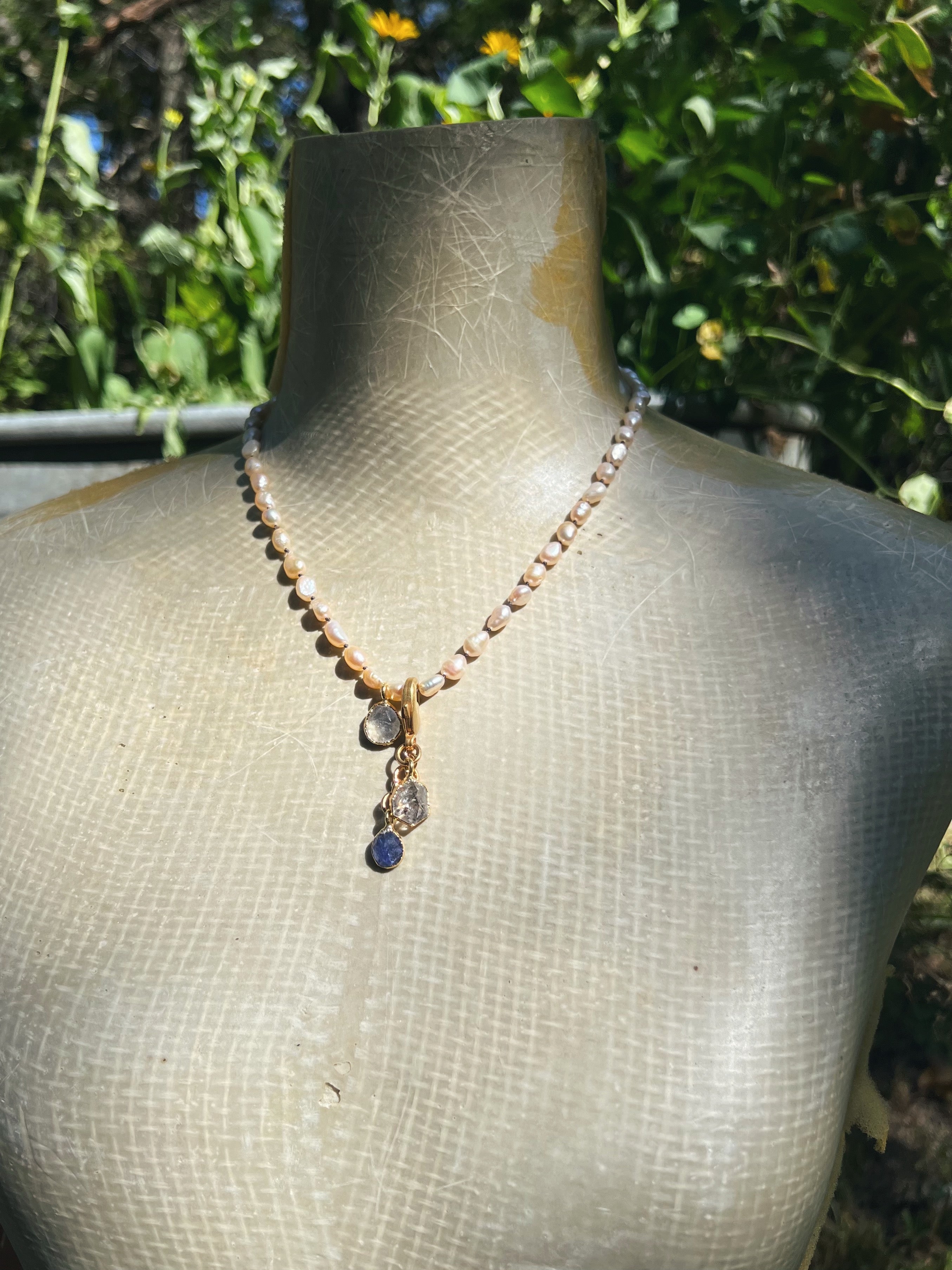 Crystal Pendant Clip: Tibetan Quartz and Tanzanite in gold Sea Ox