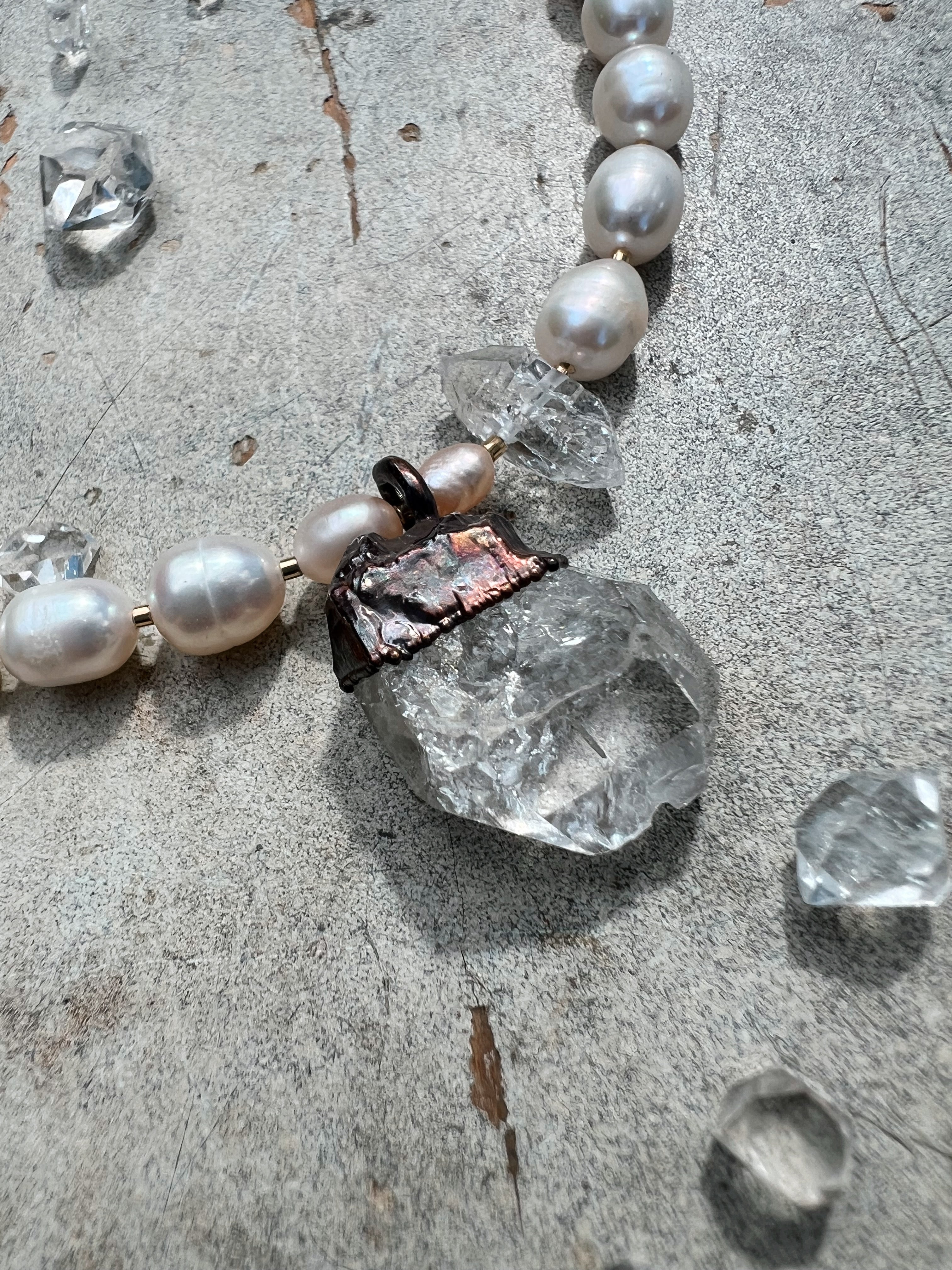 Herkimer Diamond + Pearls