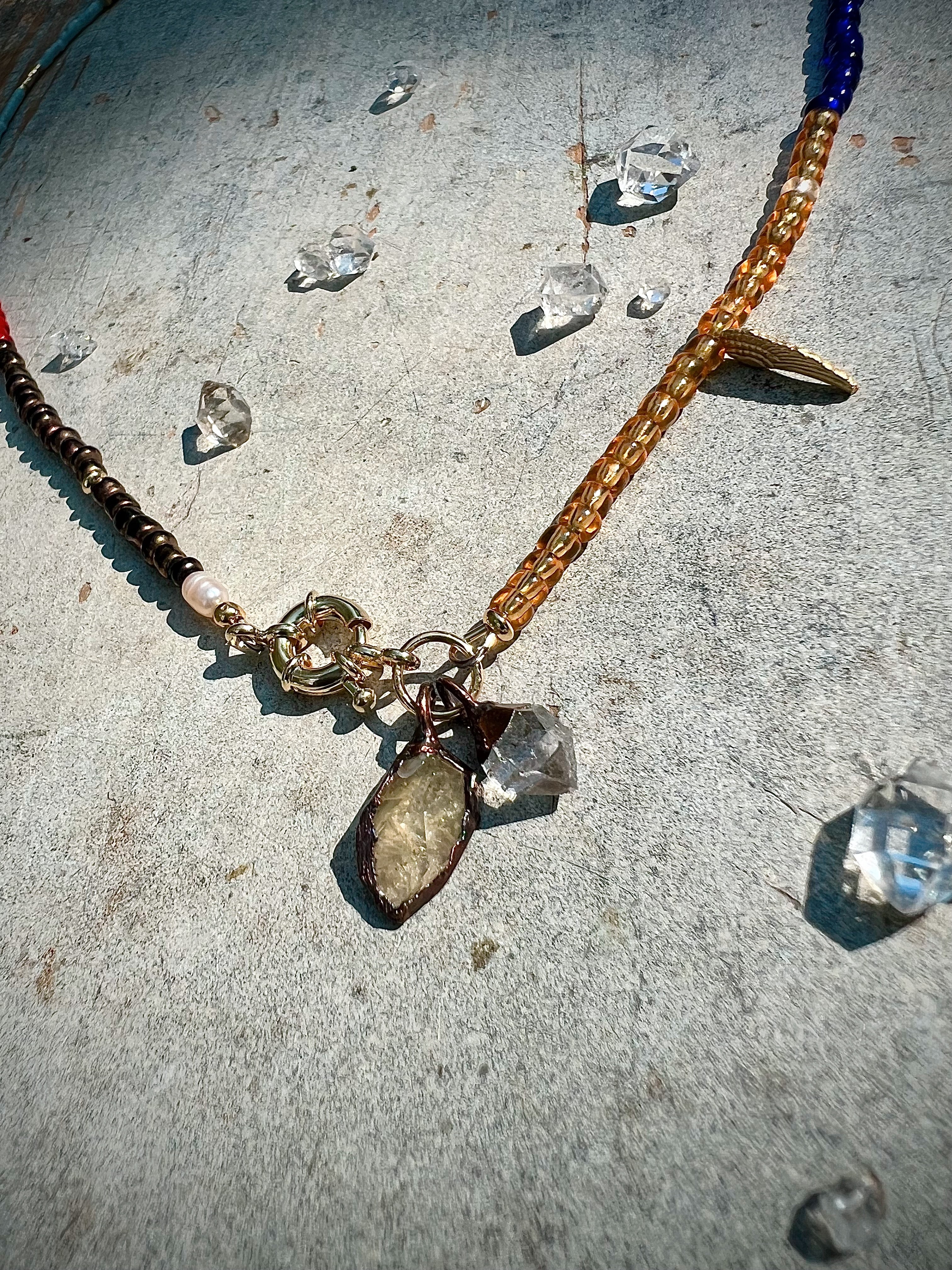 Herkimer Diamond dangles and golden wing