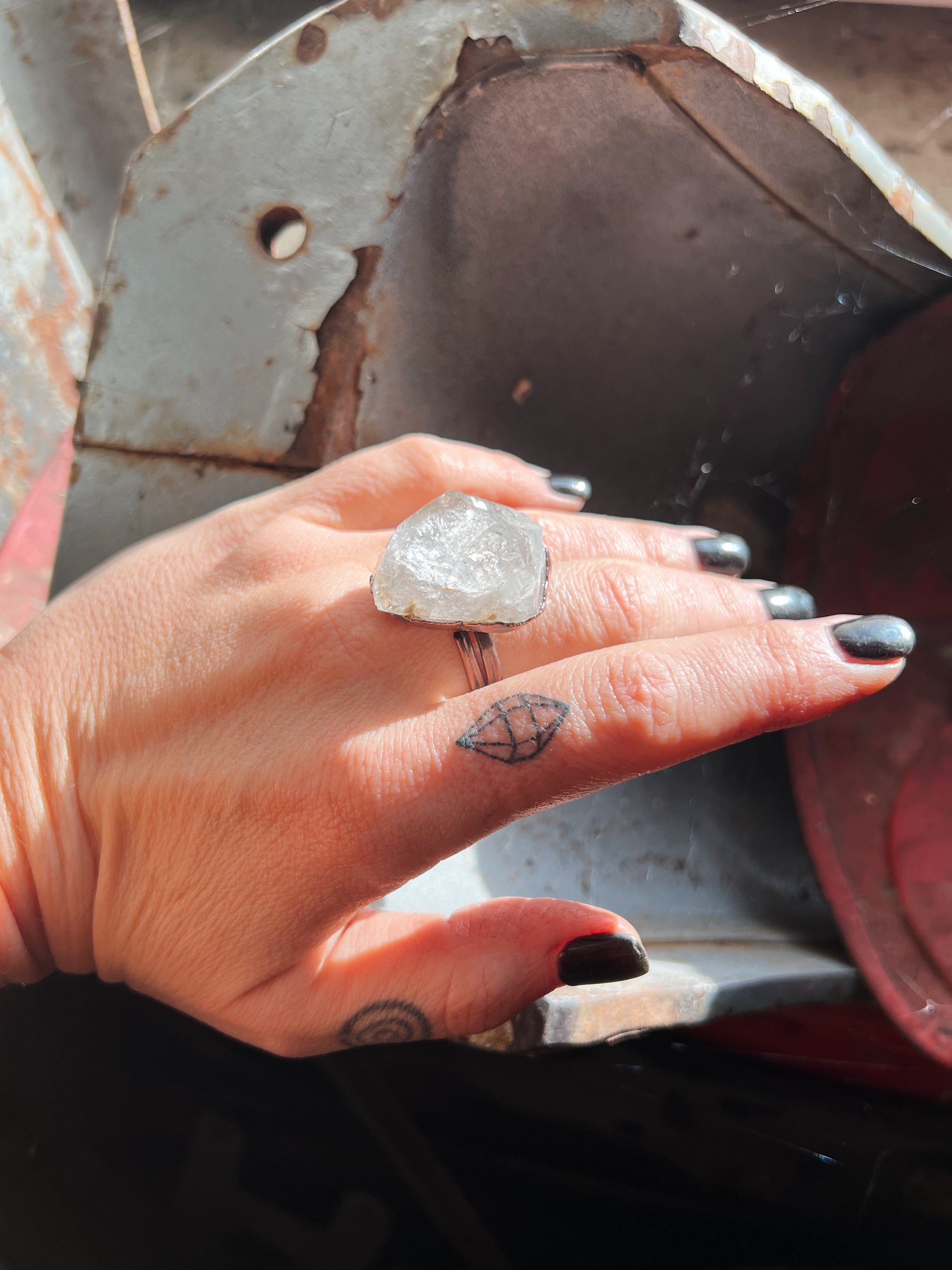 Herkimer Diamond Statement Ring, size 7.5