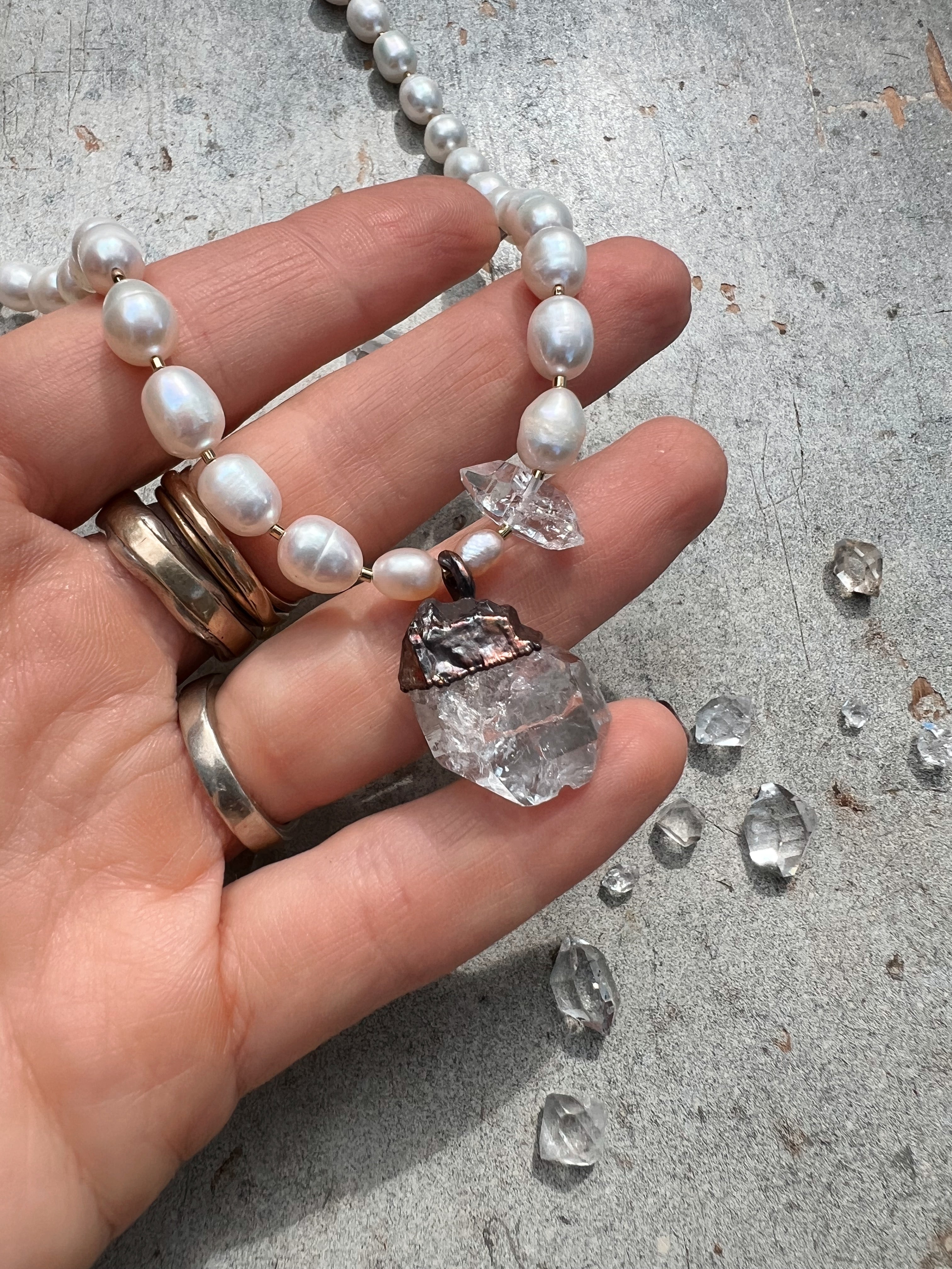 Herkimer Diamond + Pearls