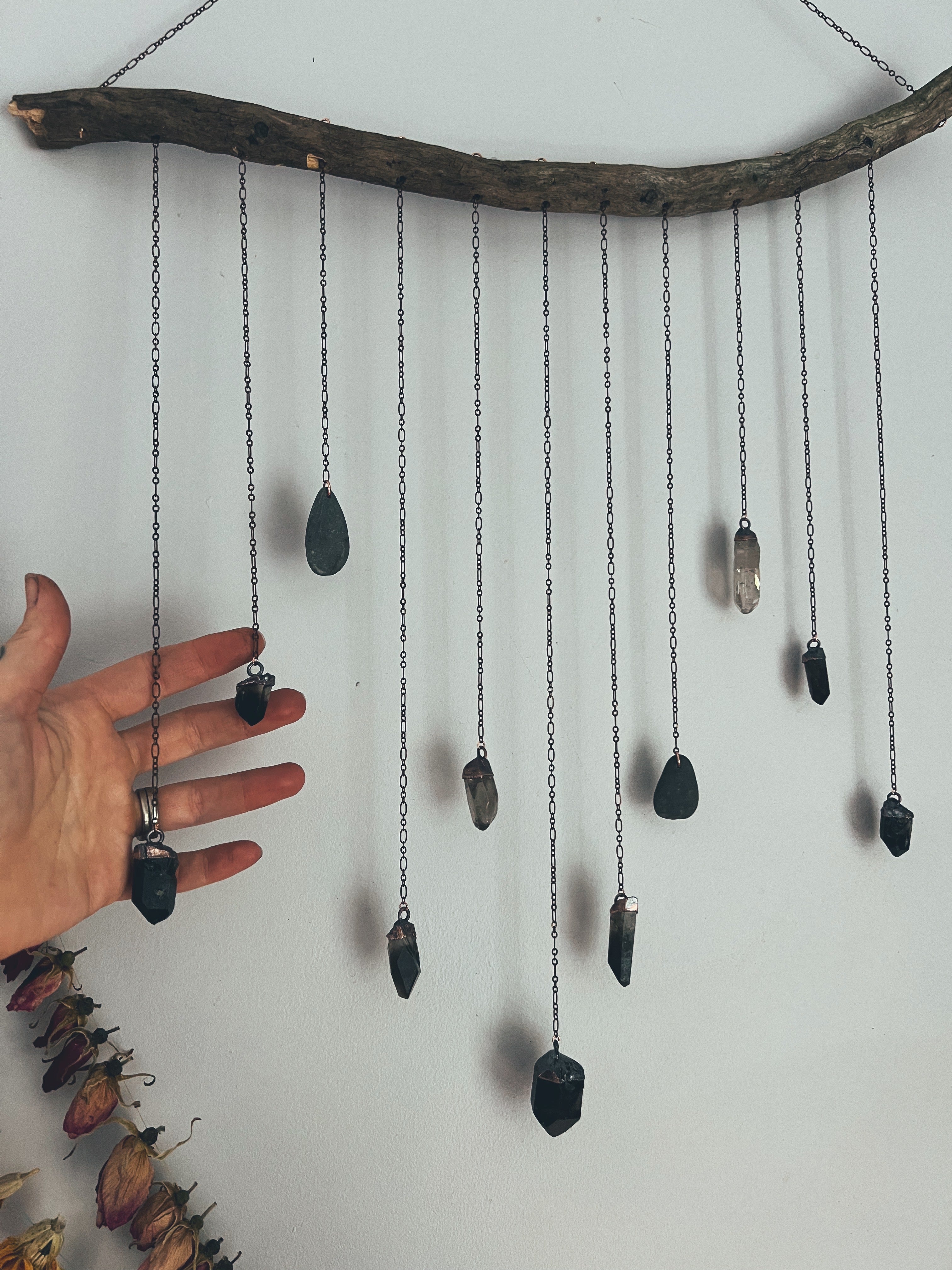 Smoky Quartz + River Stone Crystal Wall Hanging Sea Ox