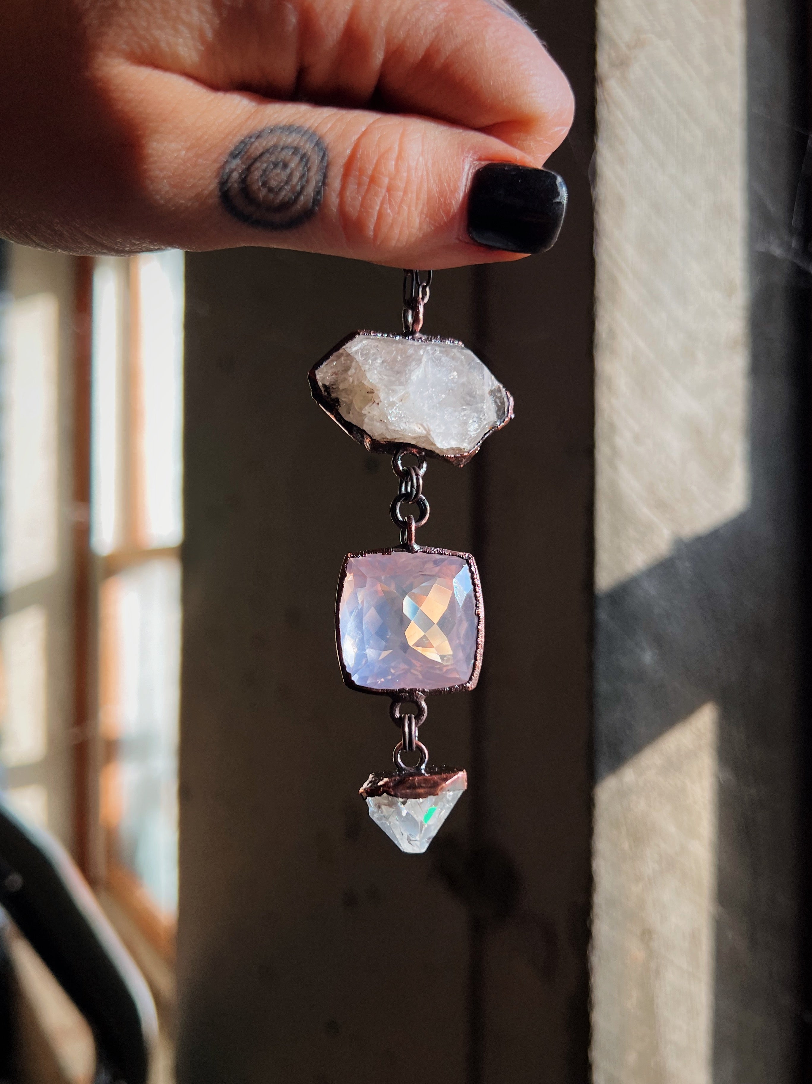 Herkimer Diamond + Faceted Rose Quartz + Apophyllite