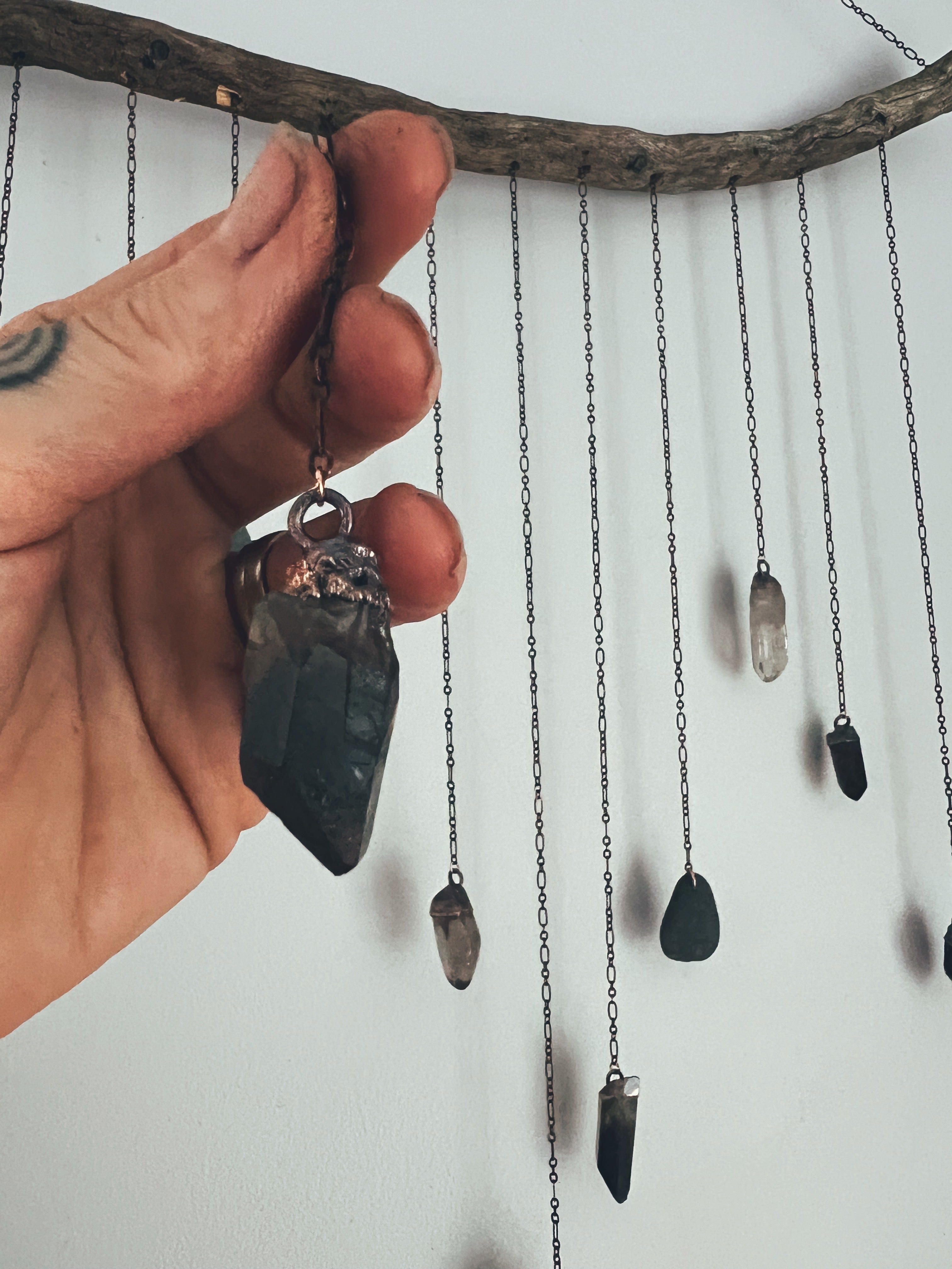 Smoky Quartz + River Stone Crystal Wall Hanging Sea Ox