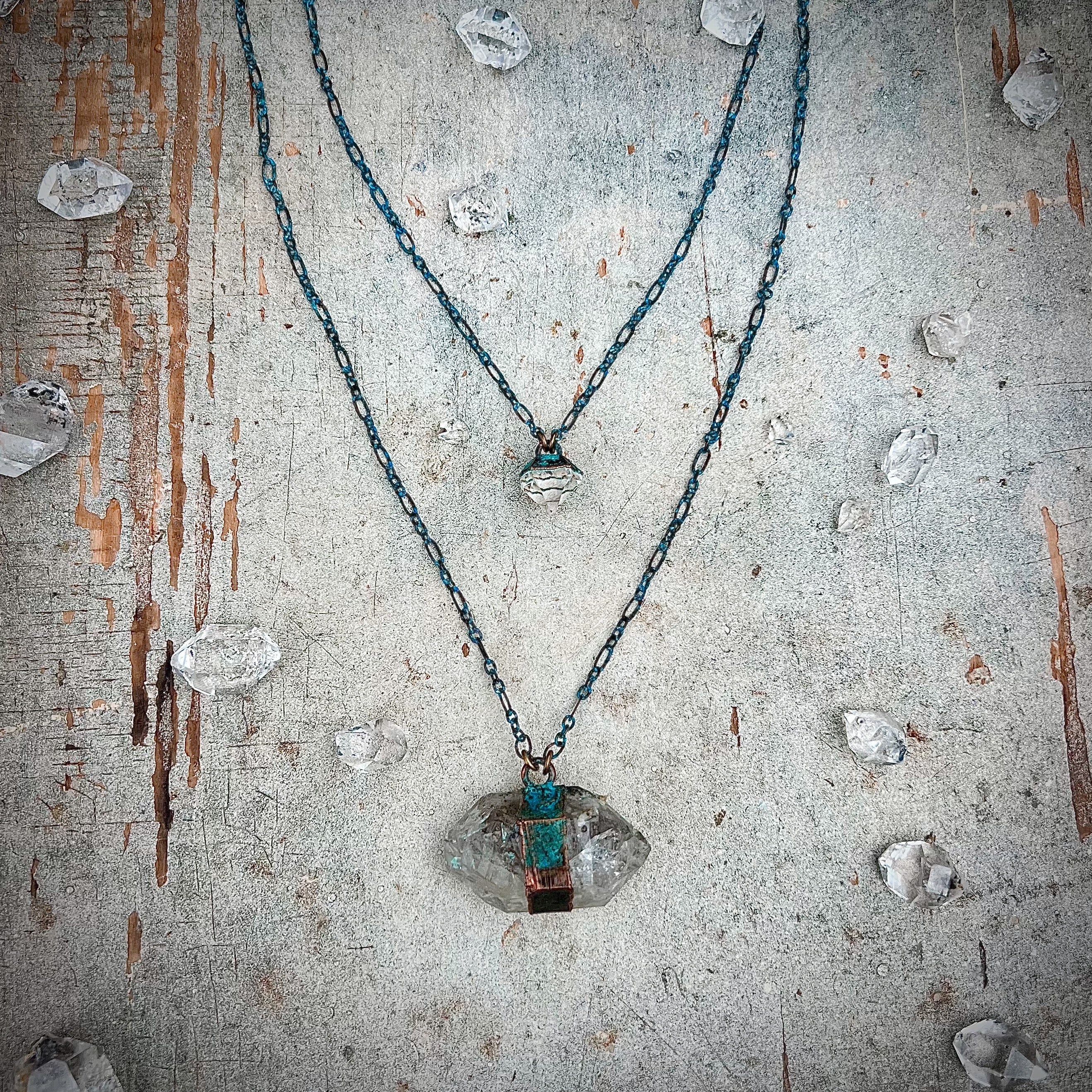 Double Herkimer strand, ancient patina