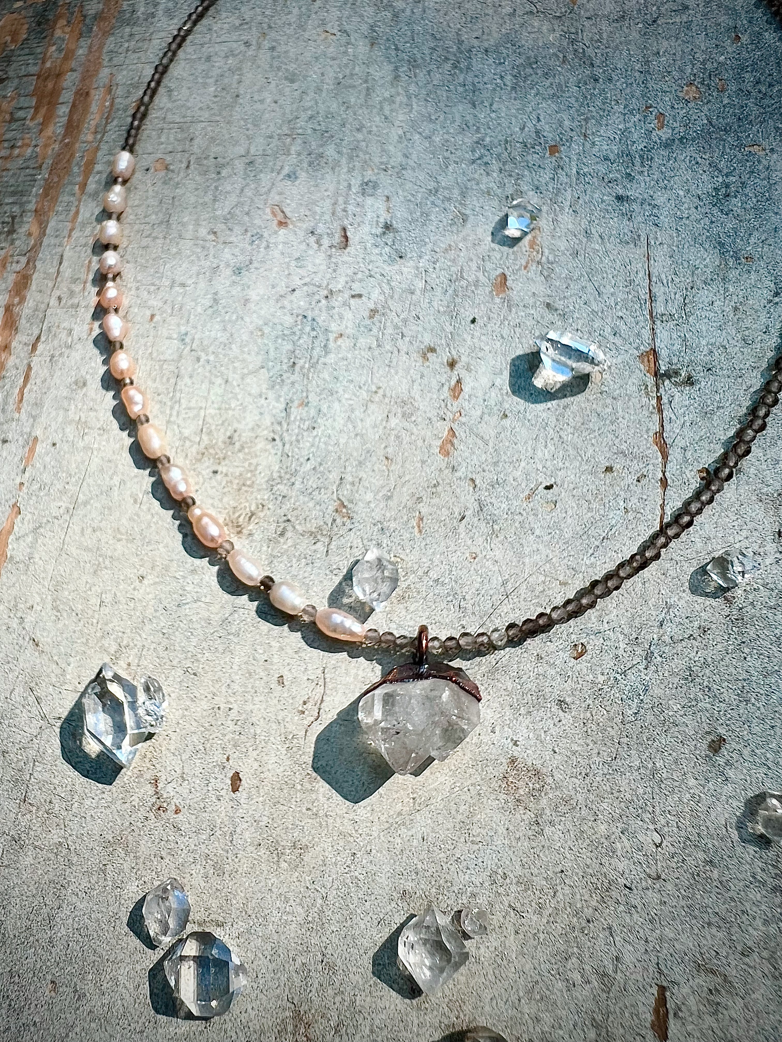 Herkimer Diamond, Pearls, Smoky Quartz