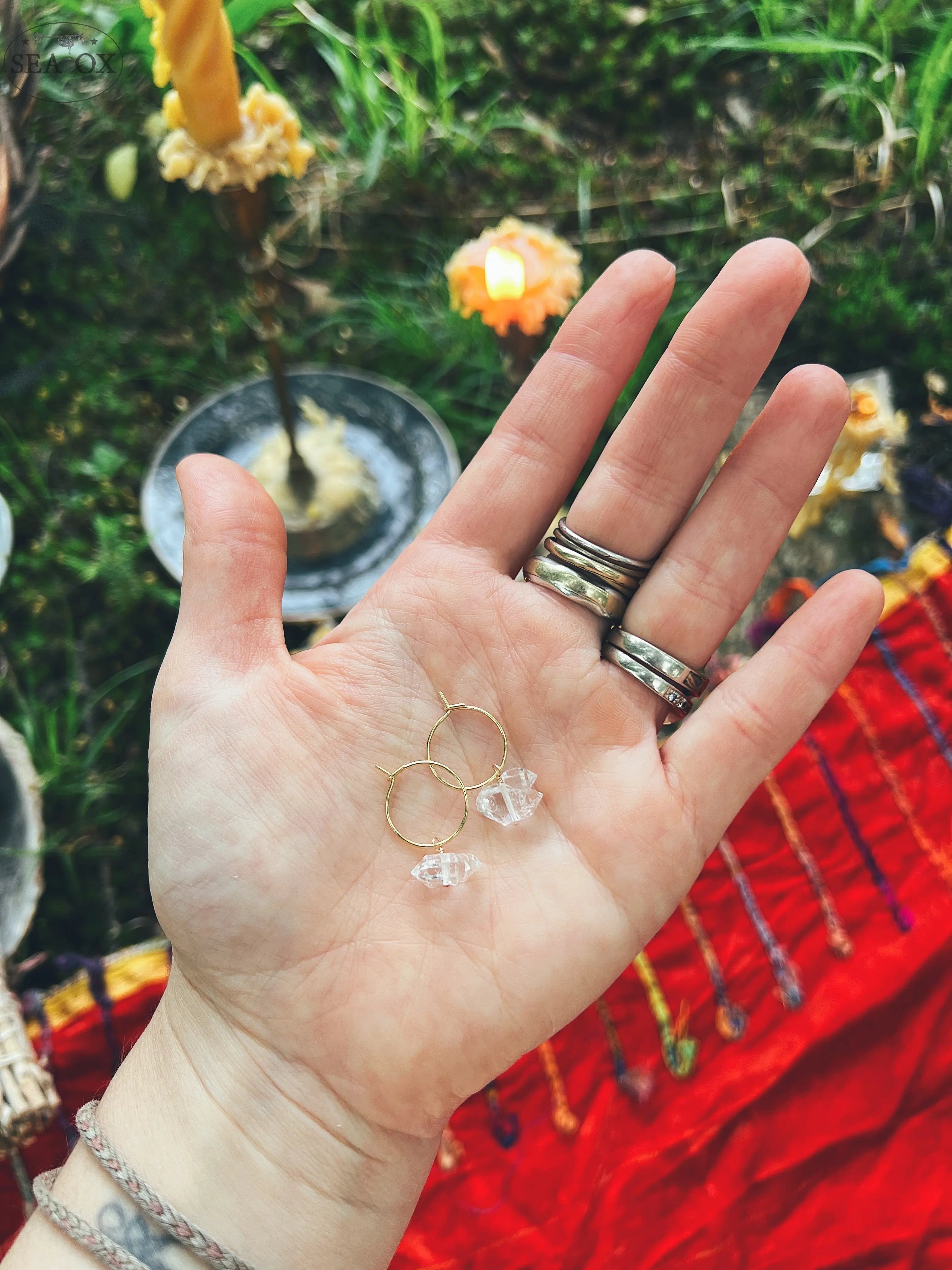 Dainty Herkimer Diamond hoop earrings Sea Ox