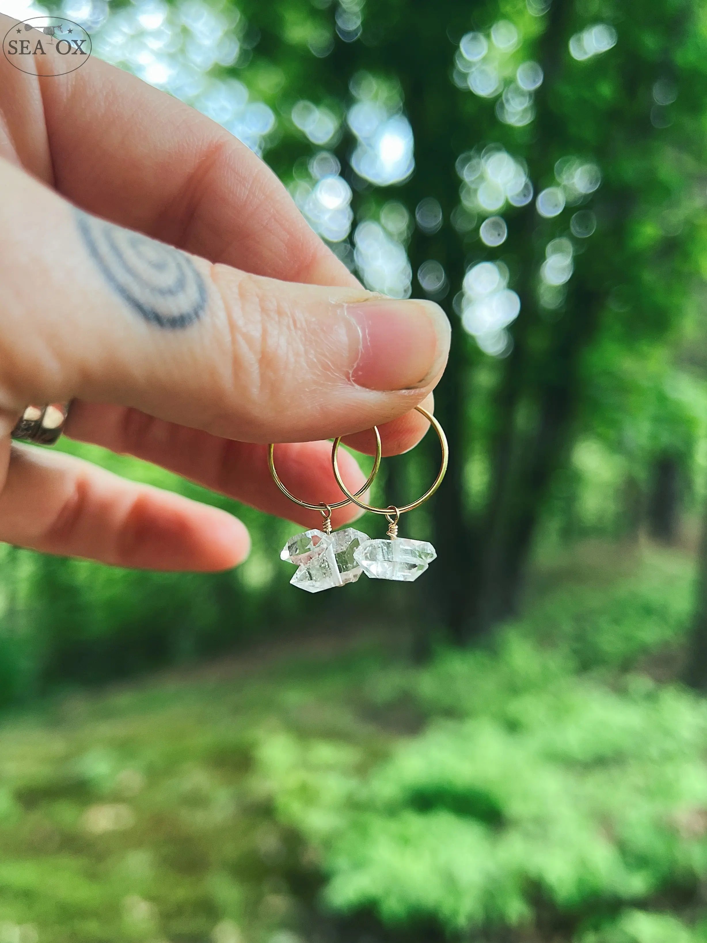Dainty Herkimer Diamond hoop earrings Sea Ox