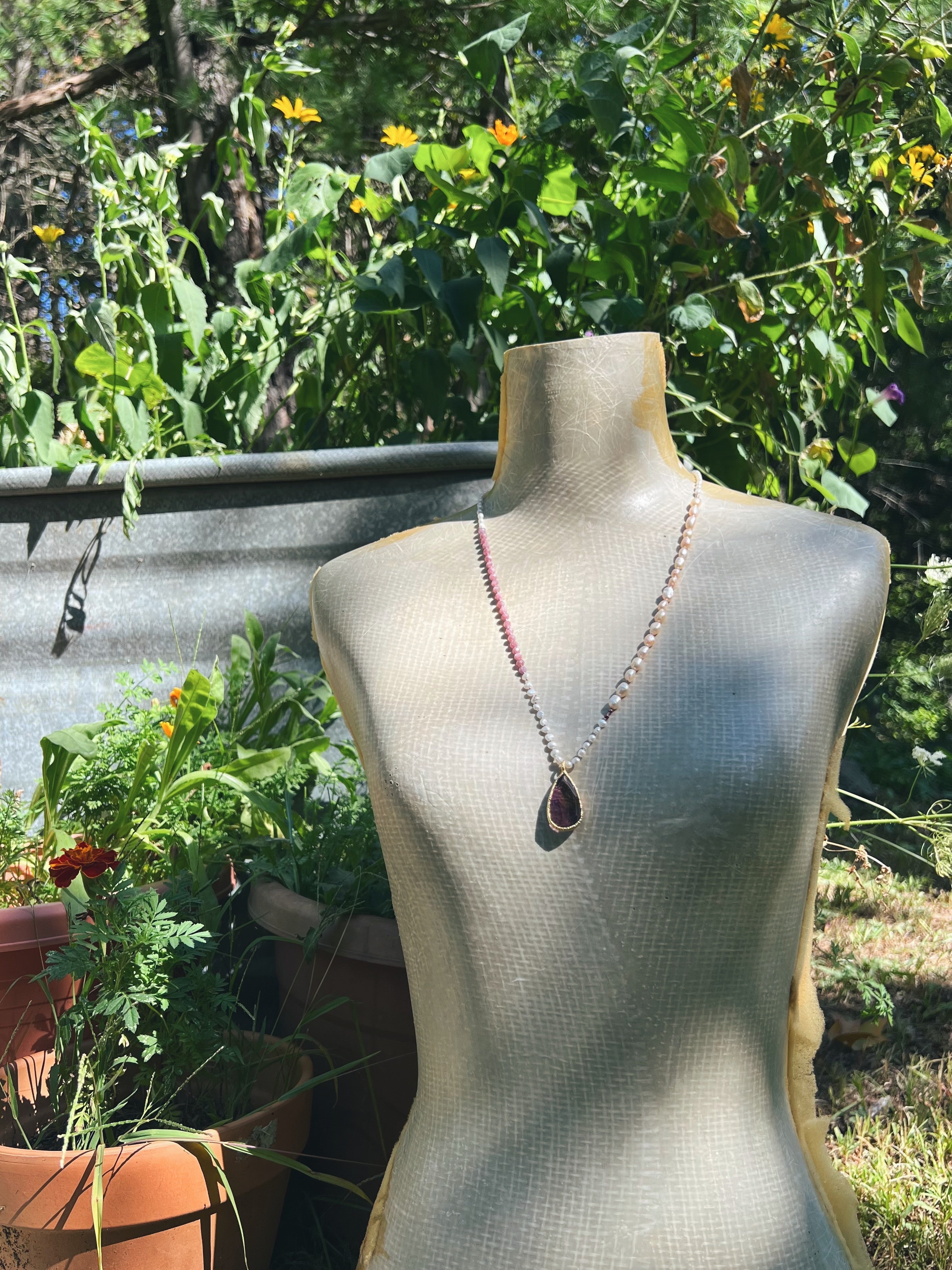 Ametrine Intaglio Pendant, Pearl and gemstone beads Sea Ox