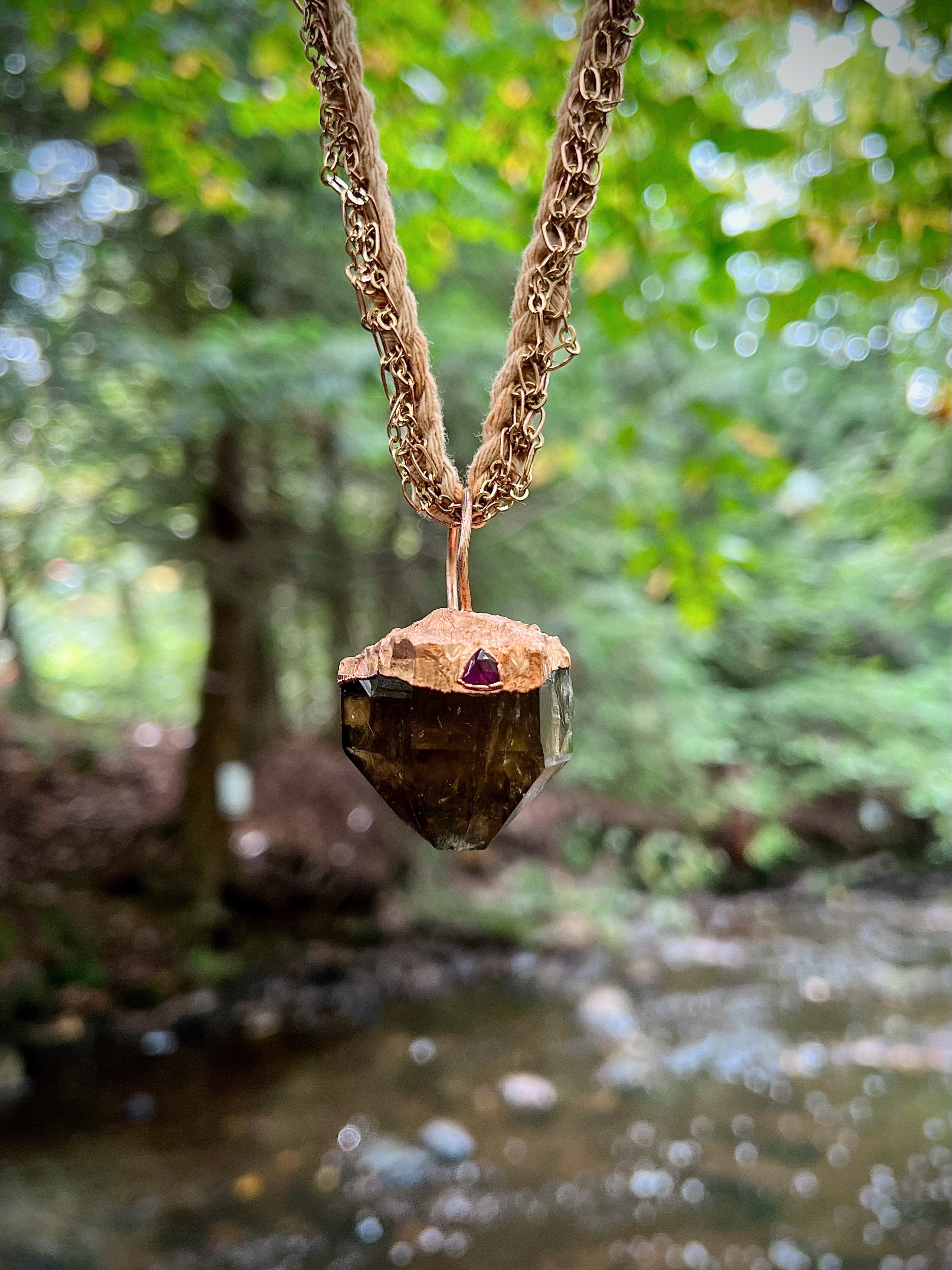 Citrine + Garnet woven amulet