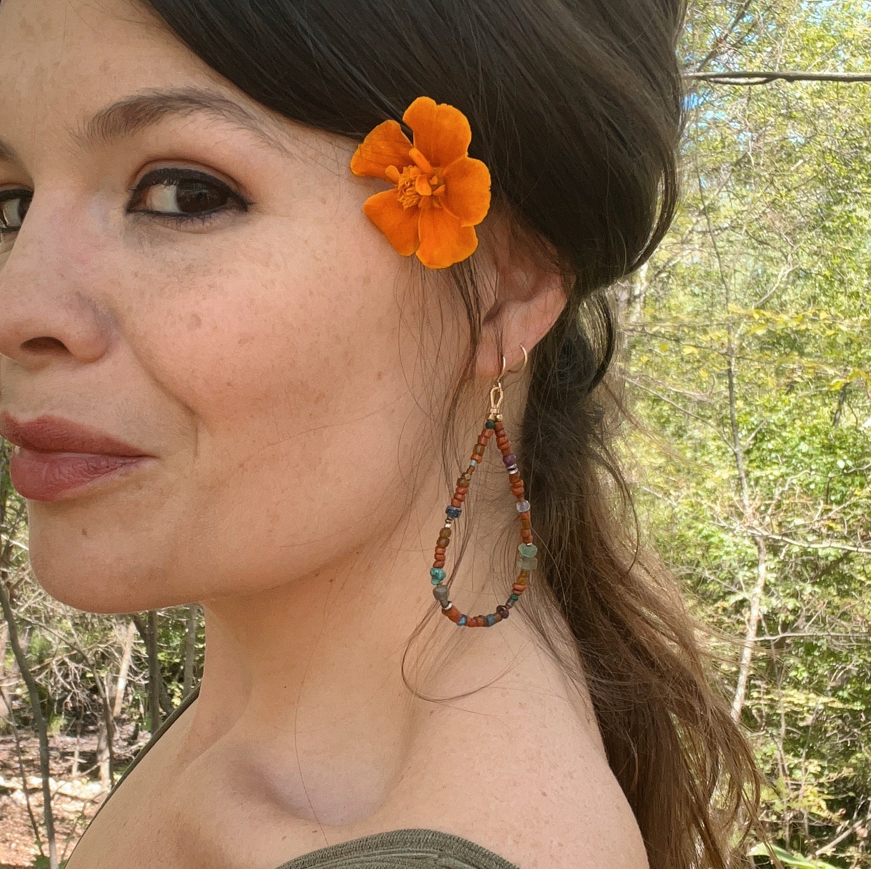 Ancient bead loop earrings