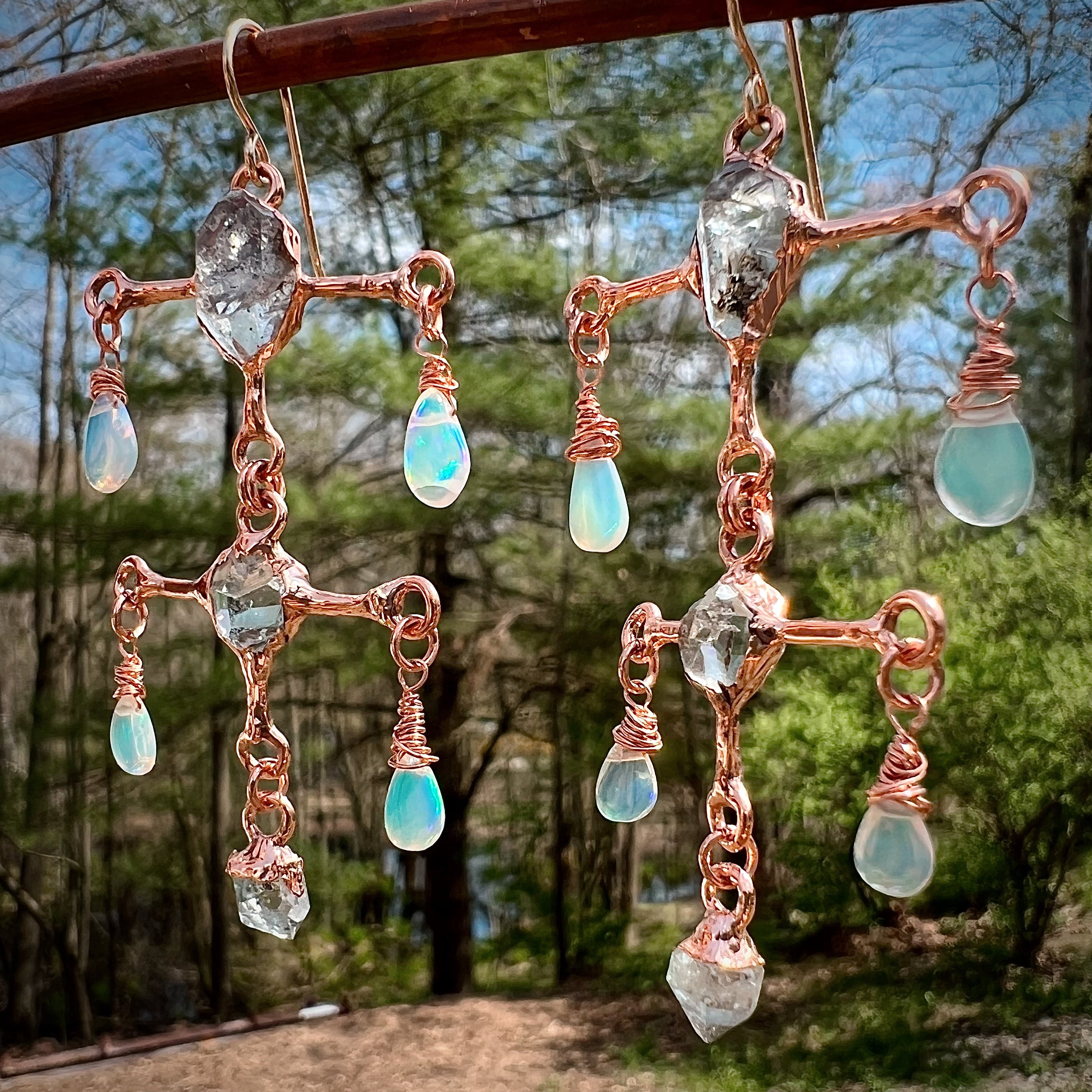 Herkimer Diamond & Opal Chandelier Earrings I