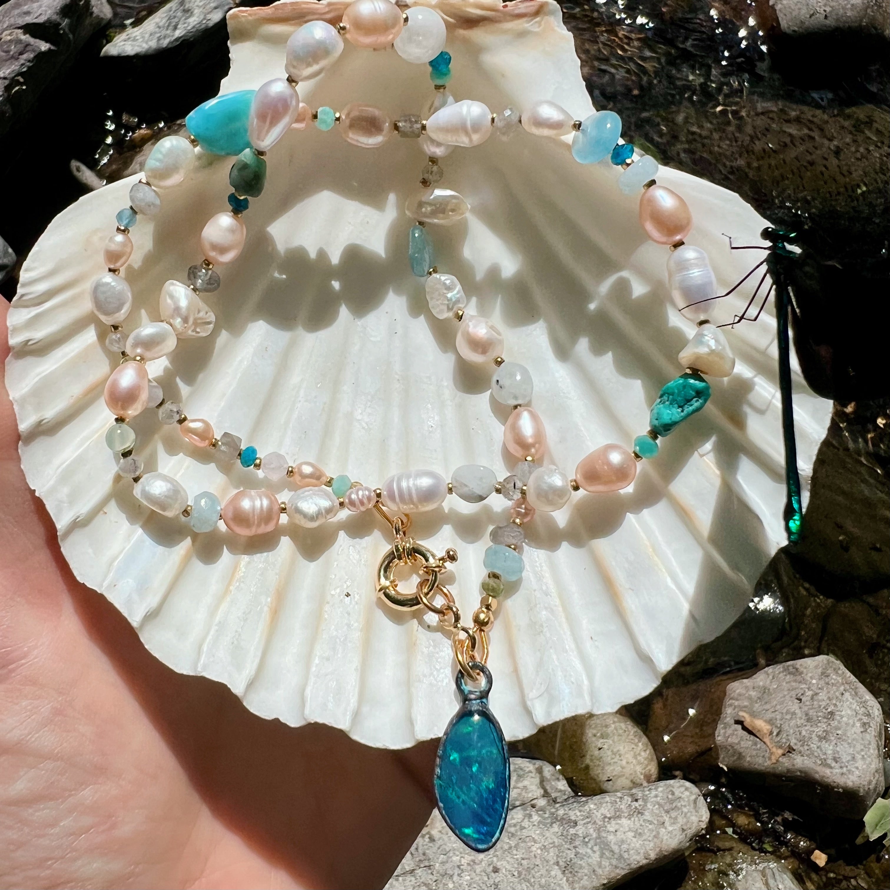Boulder Opal gems + pearls
