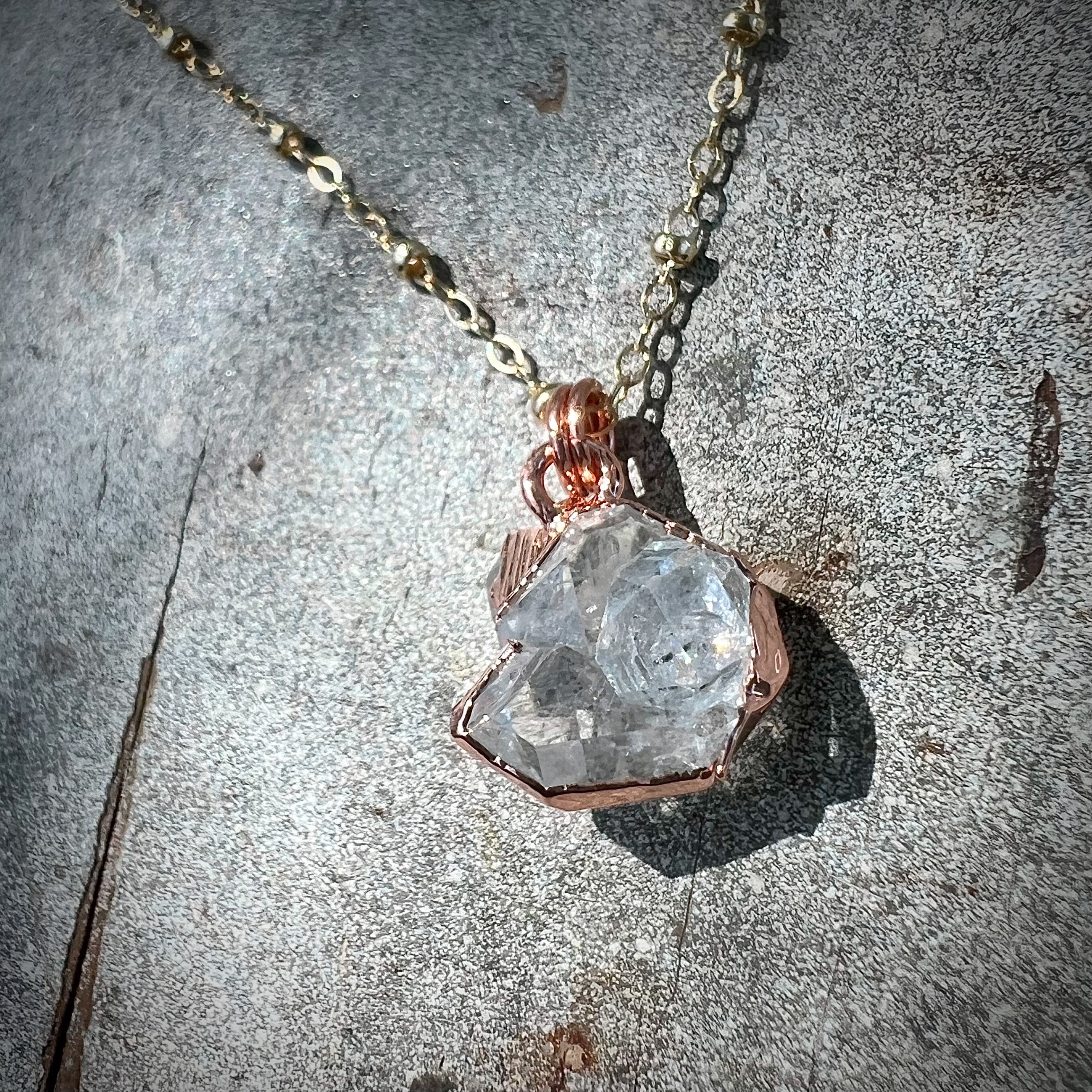 Herkimer Diamond Crystal Cluster, gold-filled chain