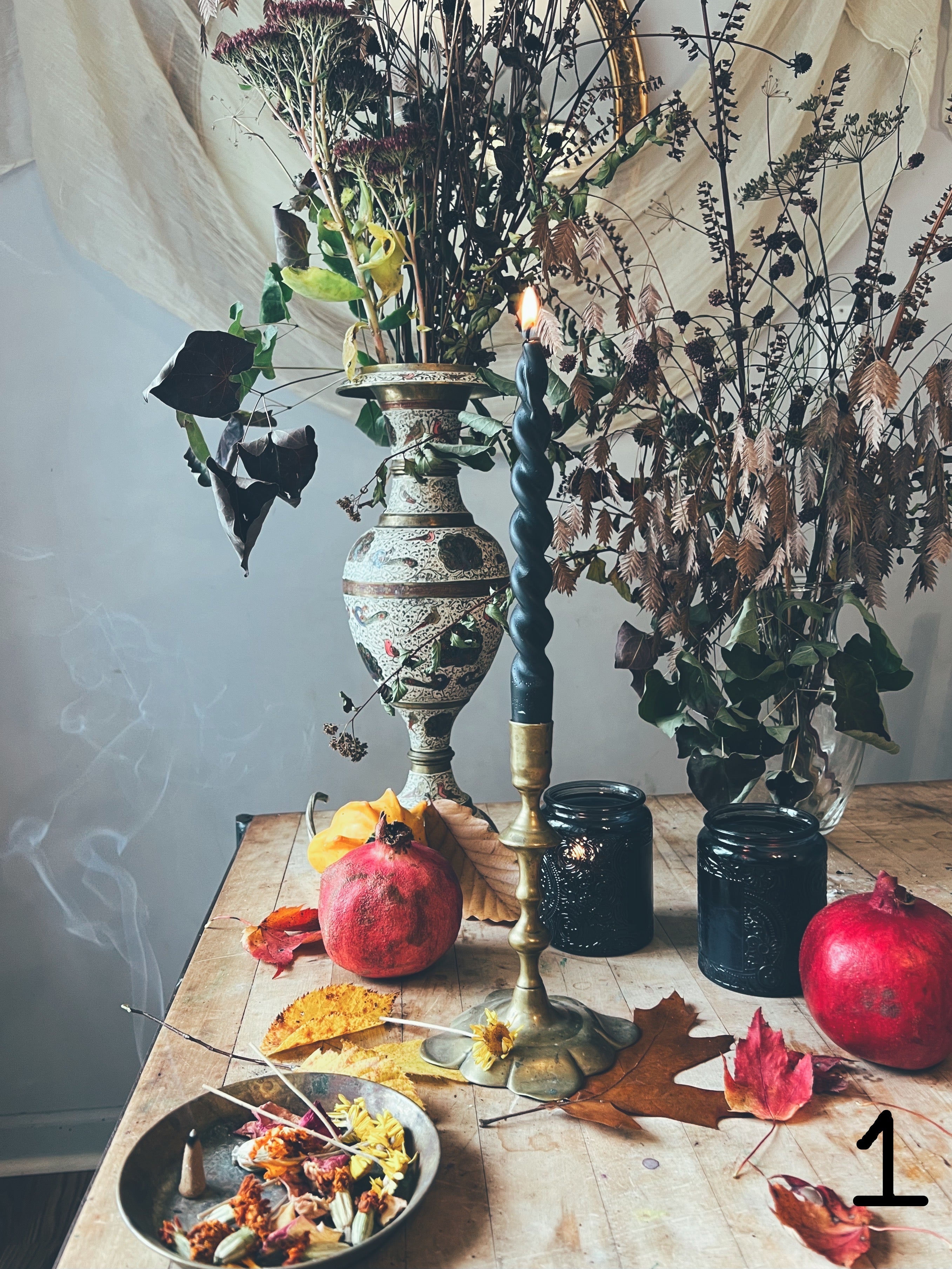 Vintage Brass Candle Holder, Taper Candles, Incense Cones + Crystal Bundle Sea Ox