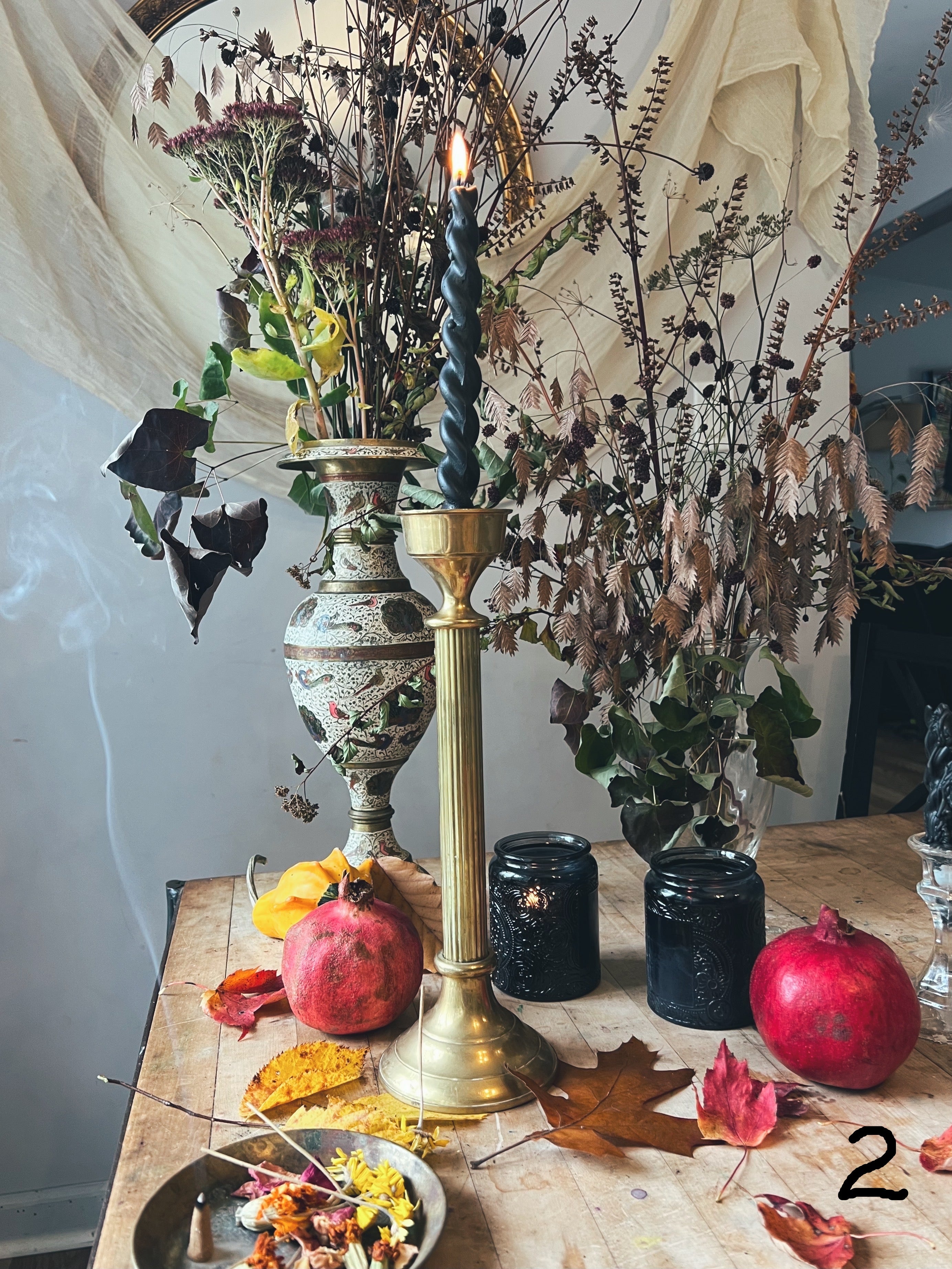 Vintage Brass Candle Holder, Taper Candles, Incense Cones + Crystal Bundle Sea Ox