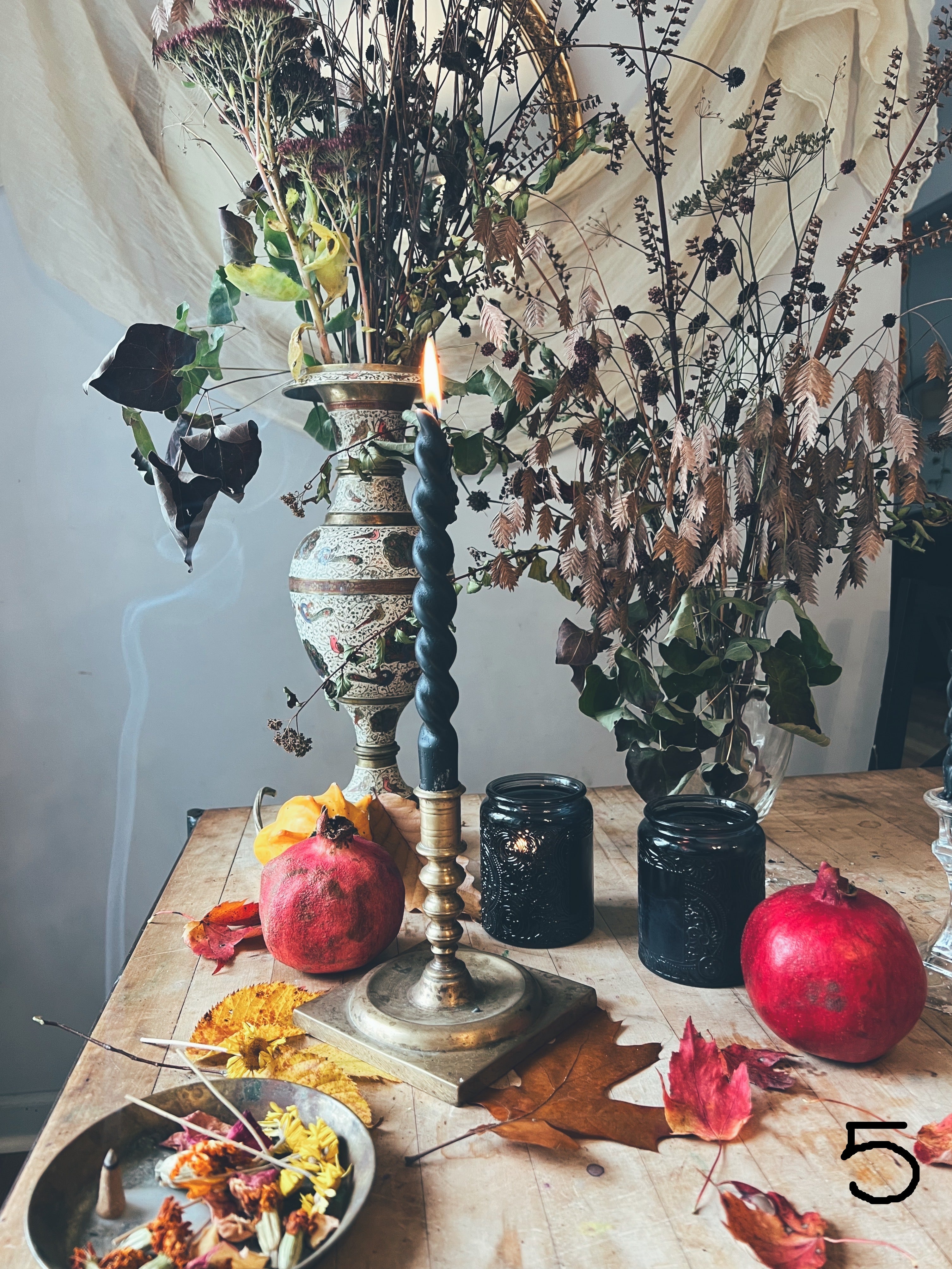 Vintage Brass Candle Holder, Taper Candles, Incense Cones + Crystal Bundle Sea Ox