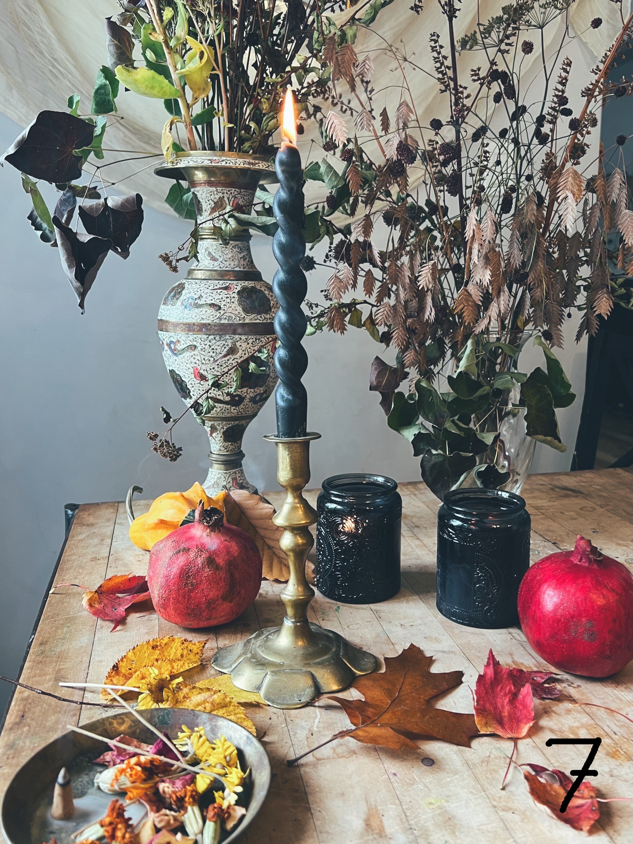 Vintage Brass Candle Holder, Taper Candles, Incense Cones + Crystal Bundle Sea Ox