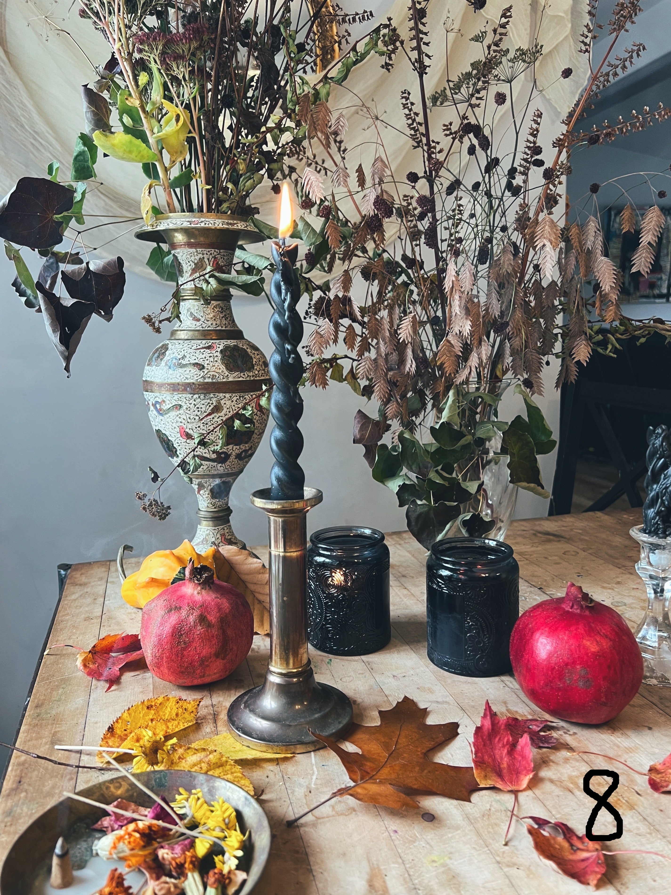 Vintage Brass Candle Holder, Taper Candles, Incense Cones + Crystal Bundle Sea Ox