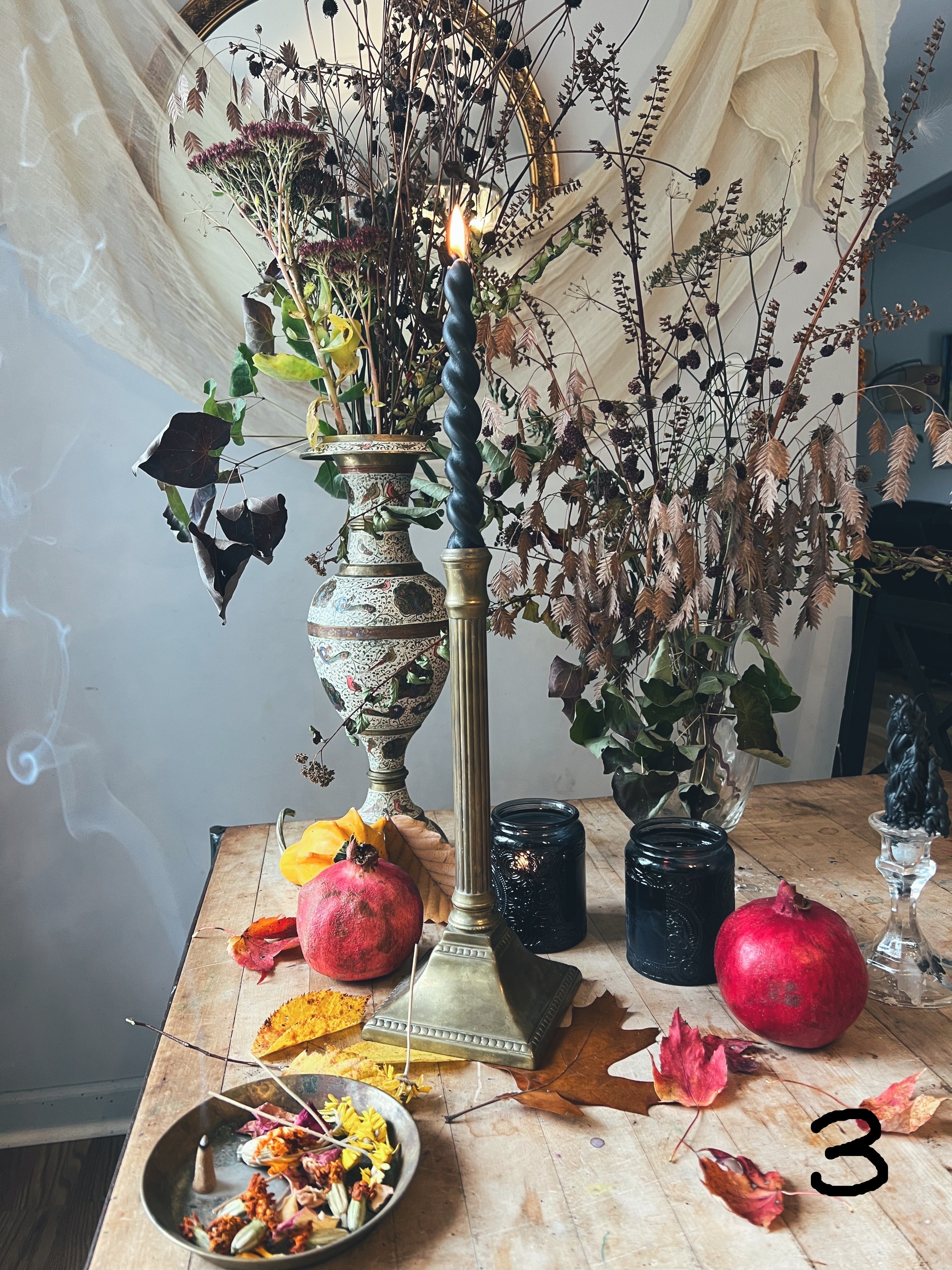 Vintage Brass Candle Holder, Taper Candles, Incense Cones + Crystal Bundle Sea Ox