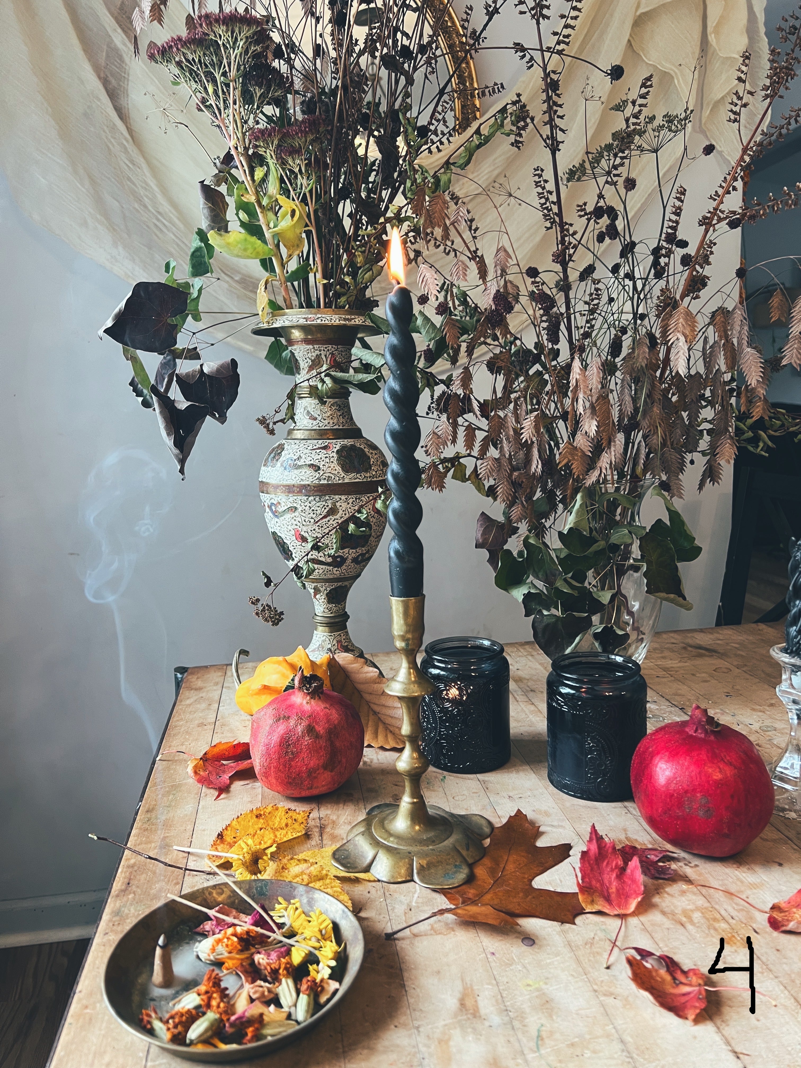 Vintage Brass Candle Holder, Taper Candles, Incense Cones + Crystal Bundle Sea Ox