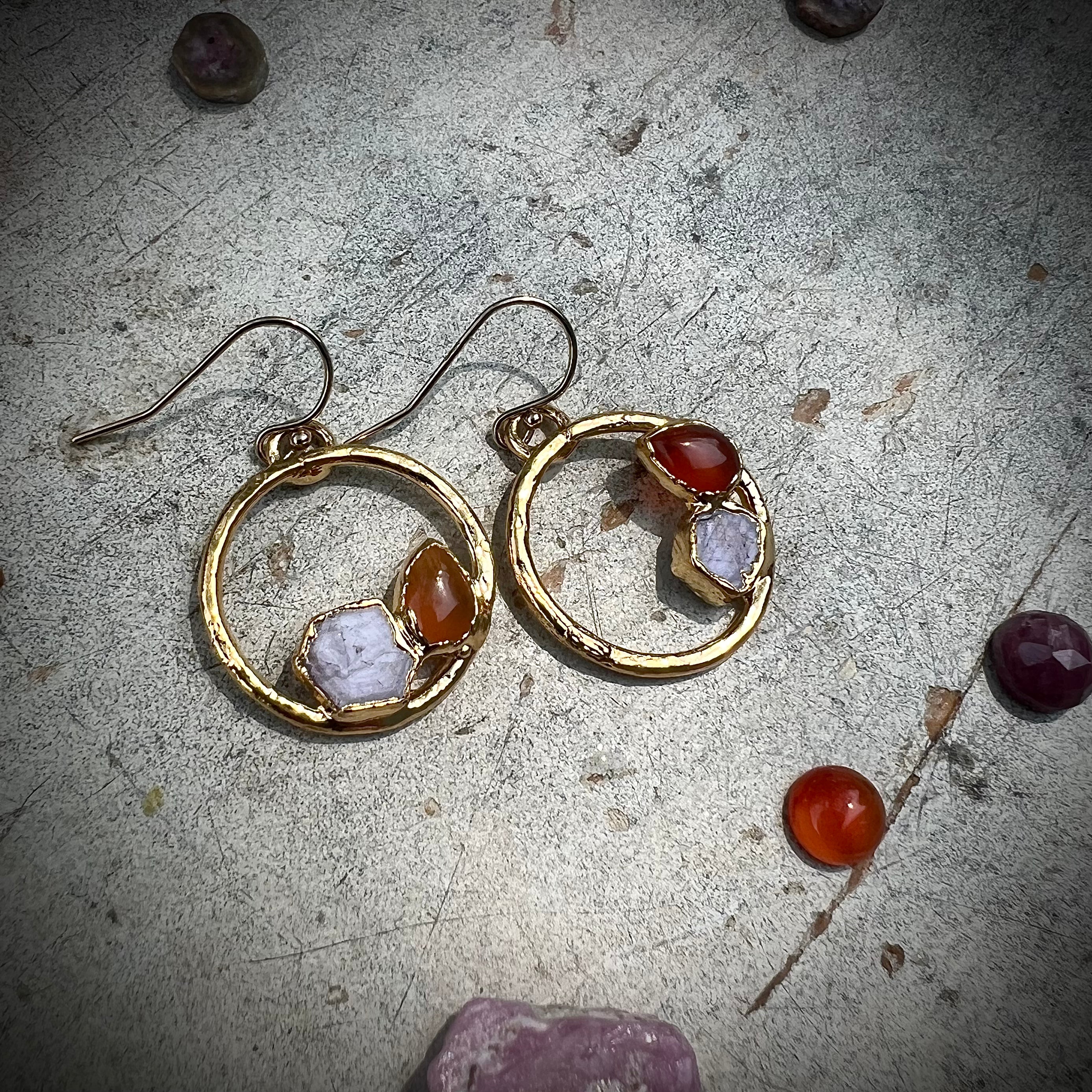 Carnelian + Star Ruby earrings