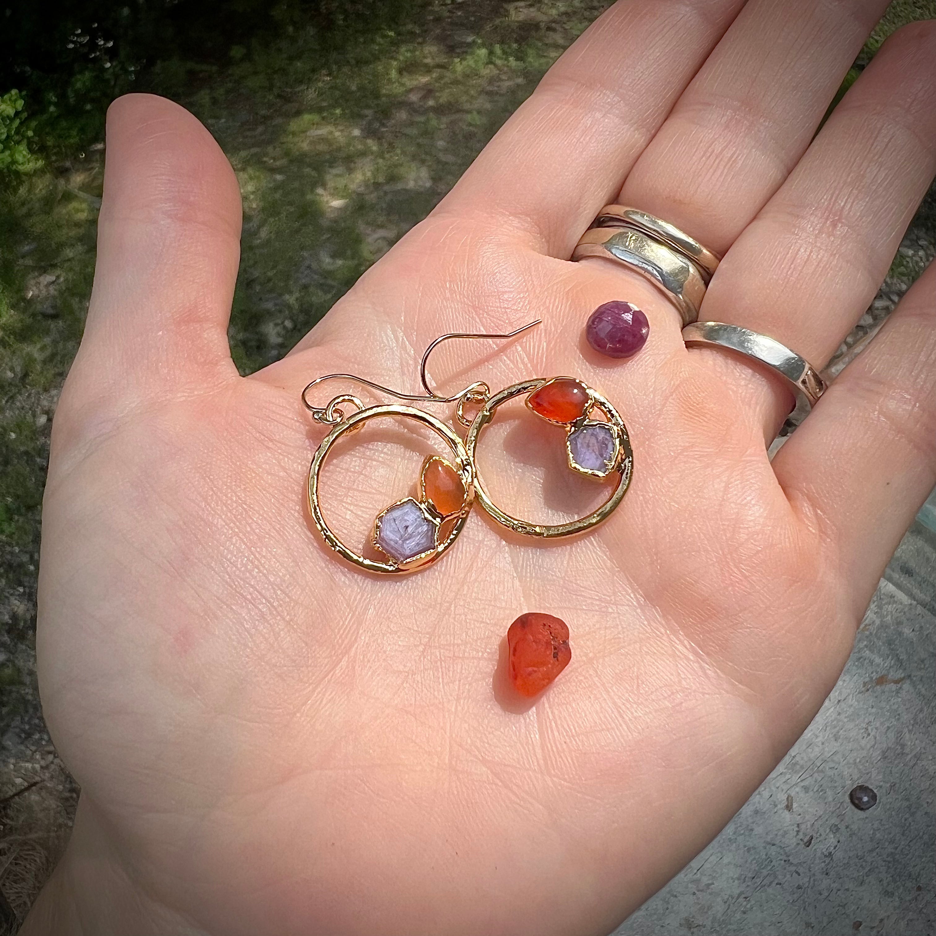 Carnelian + Star Ruby earrings