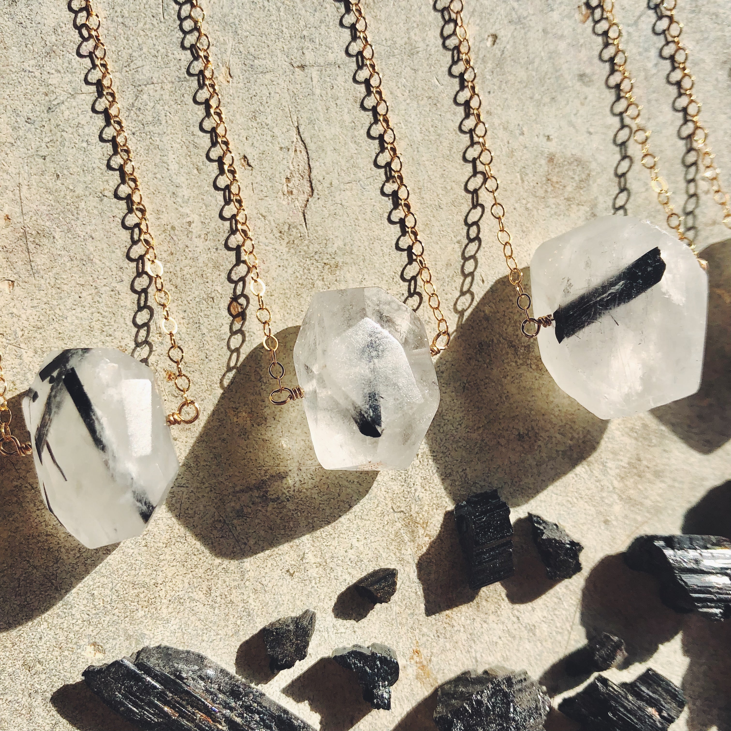 Black Tourmaline in Quartz Necklace