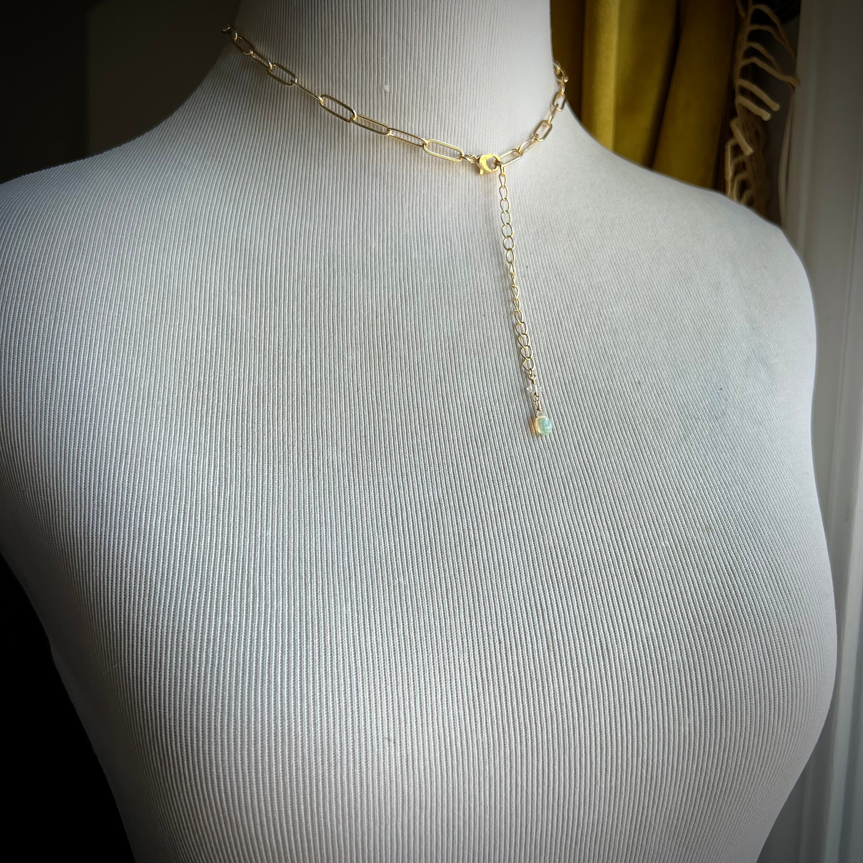 Paperclip Chain, Dainty Opal Droplet